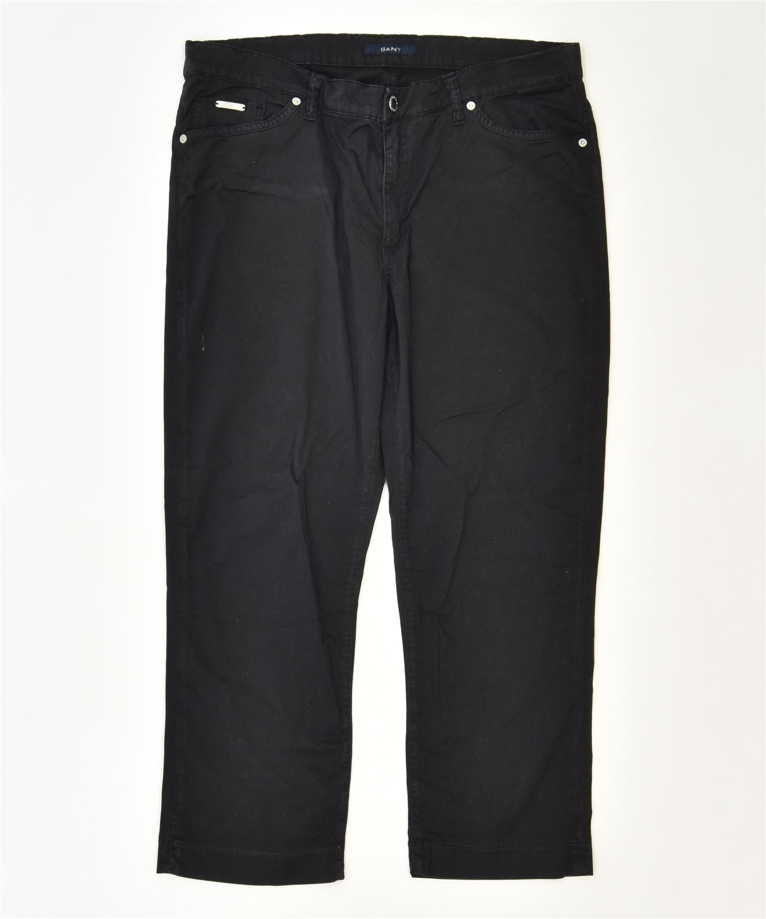 Image of GANT Womens Capri Casual Trousers W34 L23 Black Cotton Classic