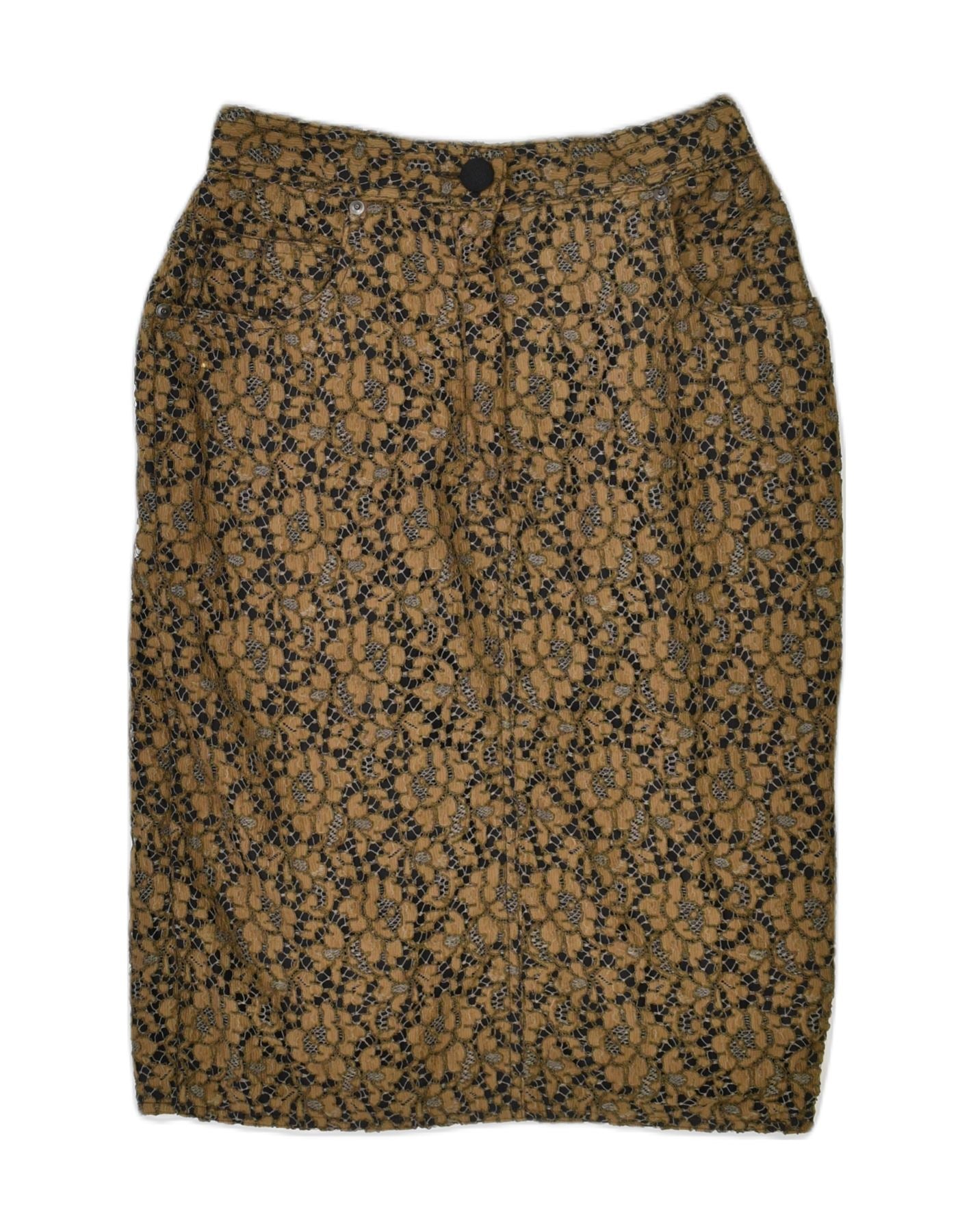 image of VINTAGE Womens Slim Pencil Skirt IT 42 Medium W26 Brown Floral Cotton