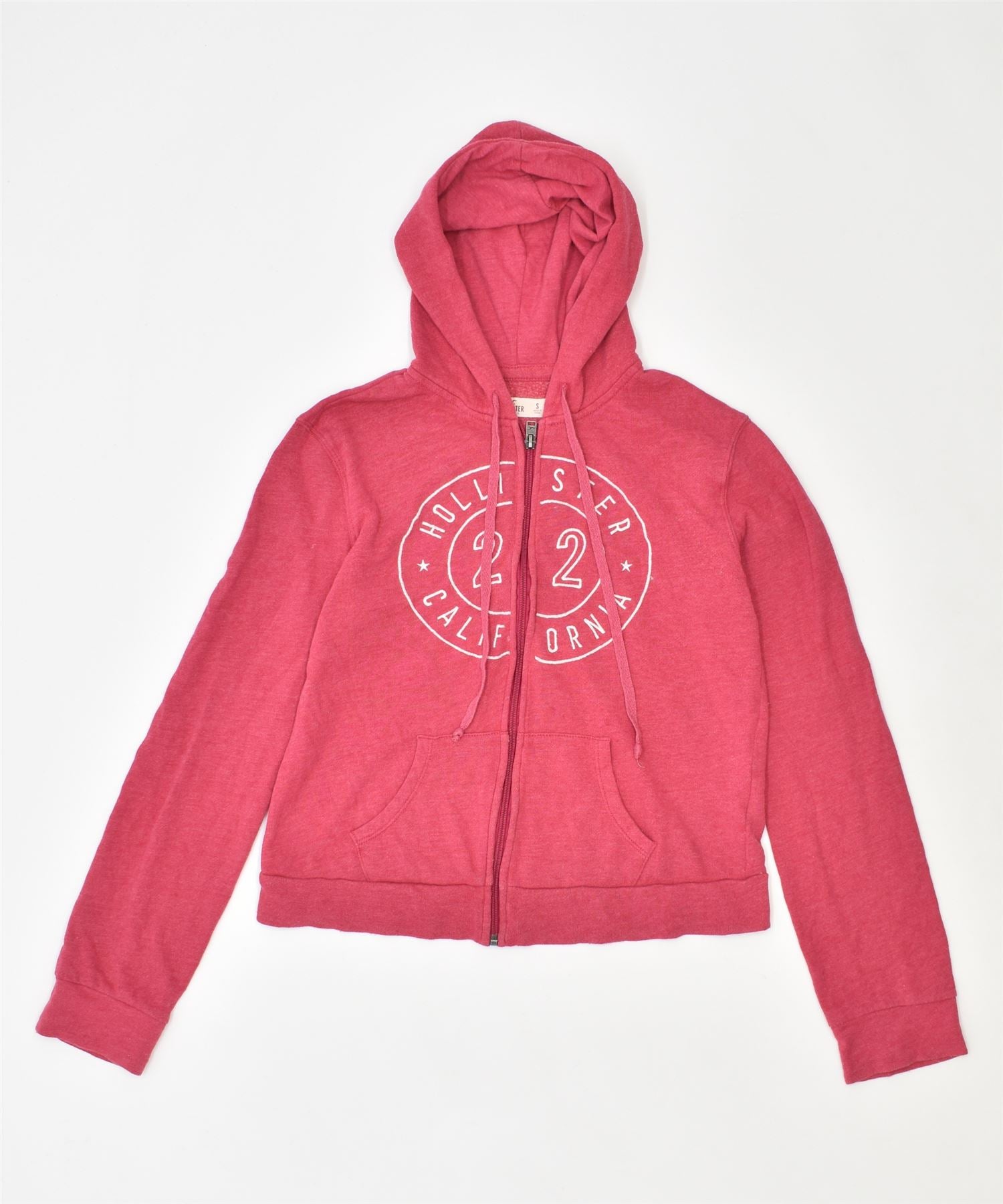 Image of HOLLISTER Womens Graphic Zip Hoodie Sweater UK 8 Small Pink Cotton