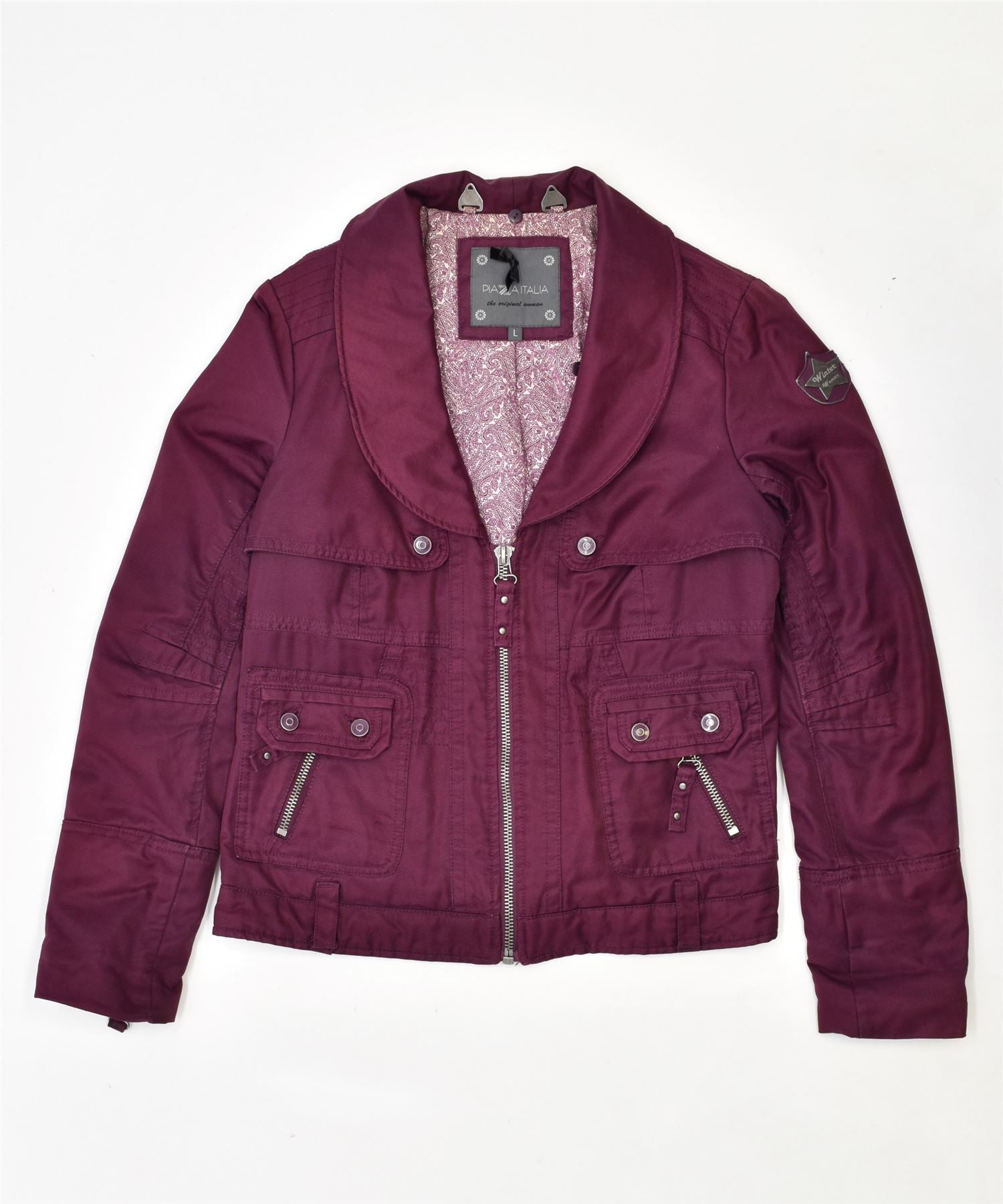 image of PIAZA ITALIA Womens Bomber Jacket UK 14 Large Purple Cotton Vintage