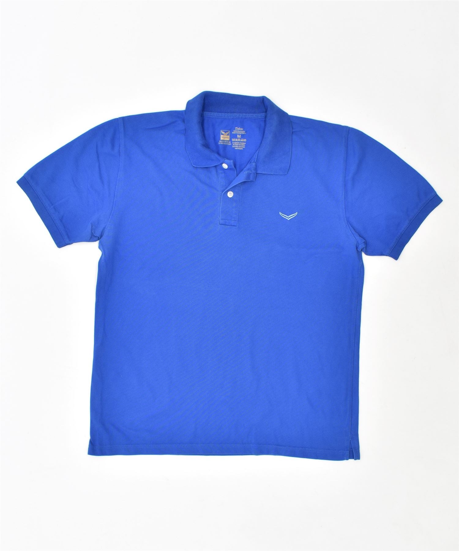 Image of TRIGEMA Mens Deluxe Polo Shirt Medium Blue Cotton Vintage