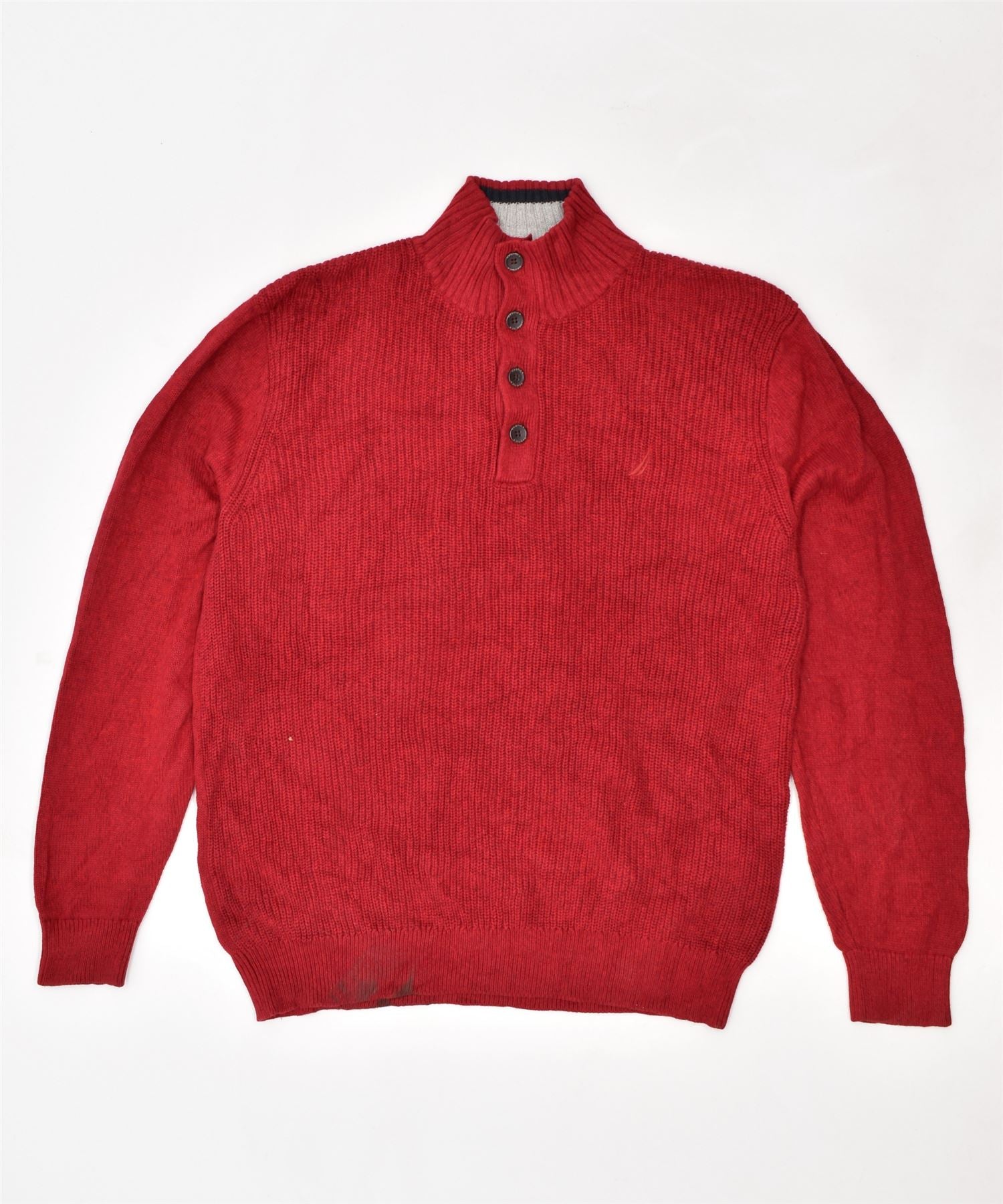 Image of NAUTICA Mens Button Neck Jumper Sweater Large Red Cotton