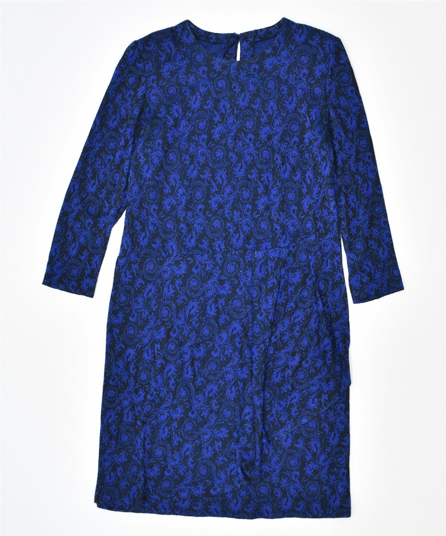 image of MARY PAGANI Womens Long Sleeve Shift Dress UK 14 Large Blue Paisley Vintage