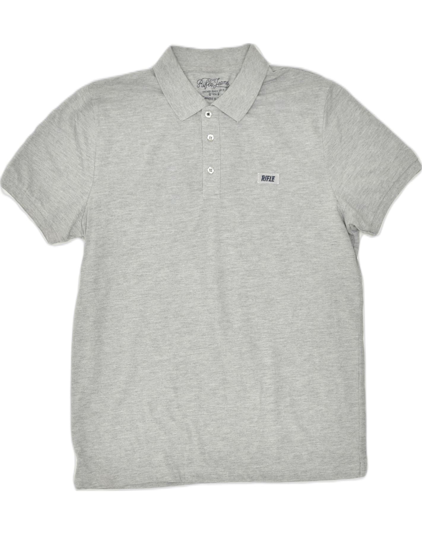 image of RIFLE Mens Polo Shirt Large Grey