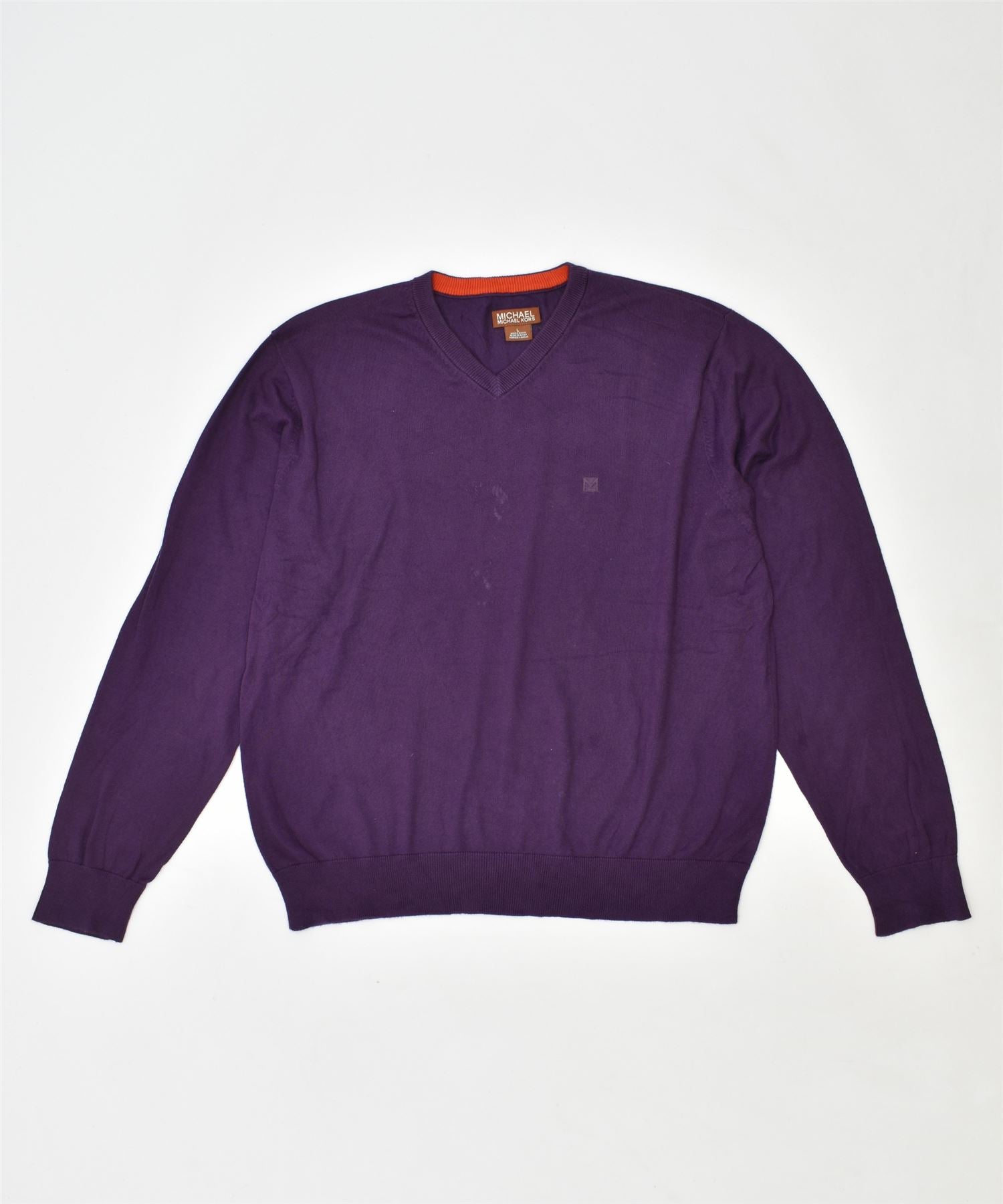 image of MICHAEL KORS Mens V-Neck Jumper Sweater Large Purple Cotton