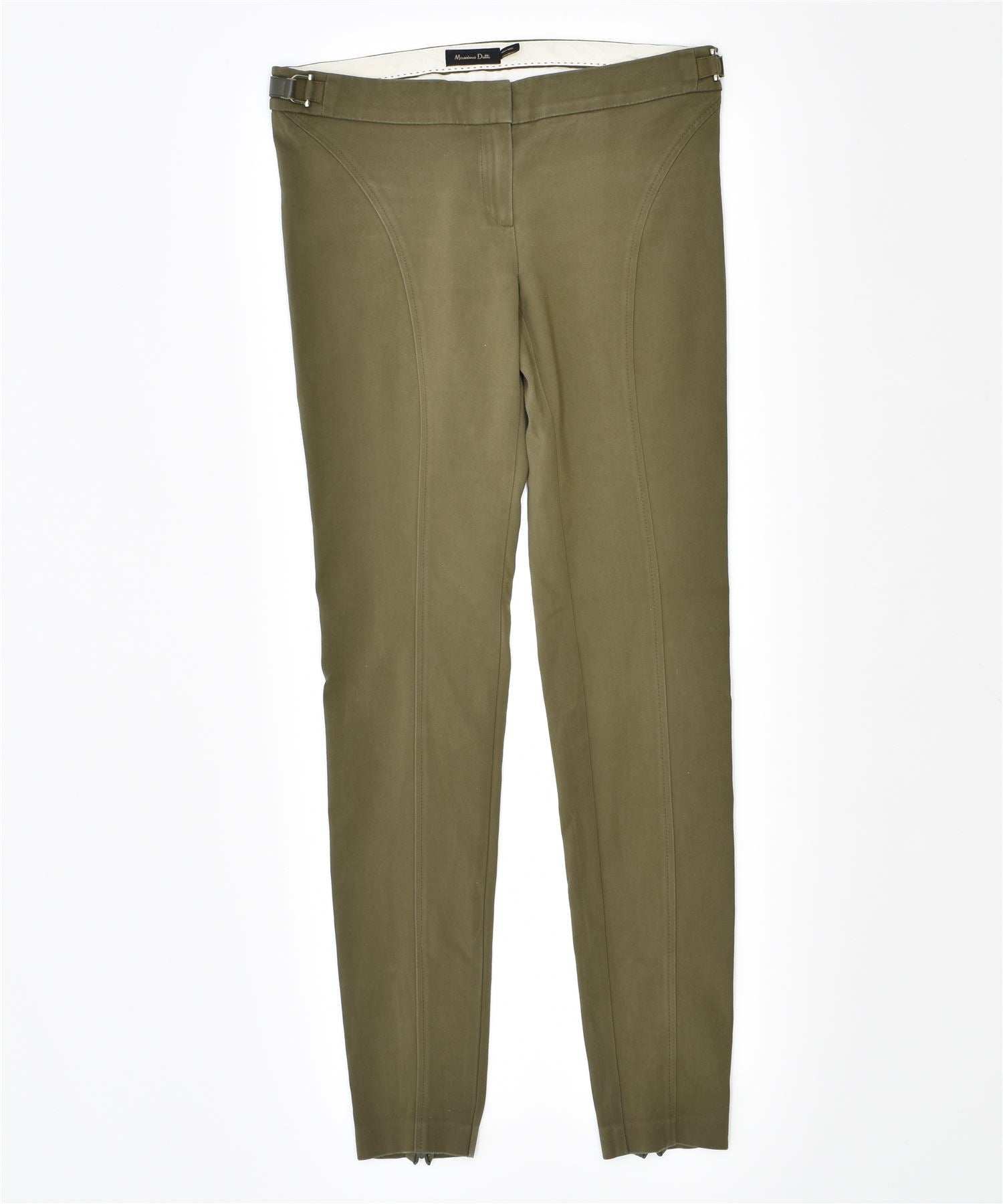 image of MASSIMO DUTTI Womens Low Waist Skinny Casual Trousers W30 L30 Khaki Cotton