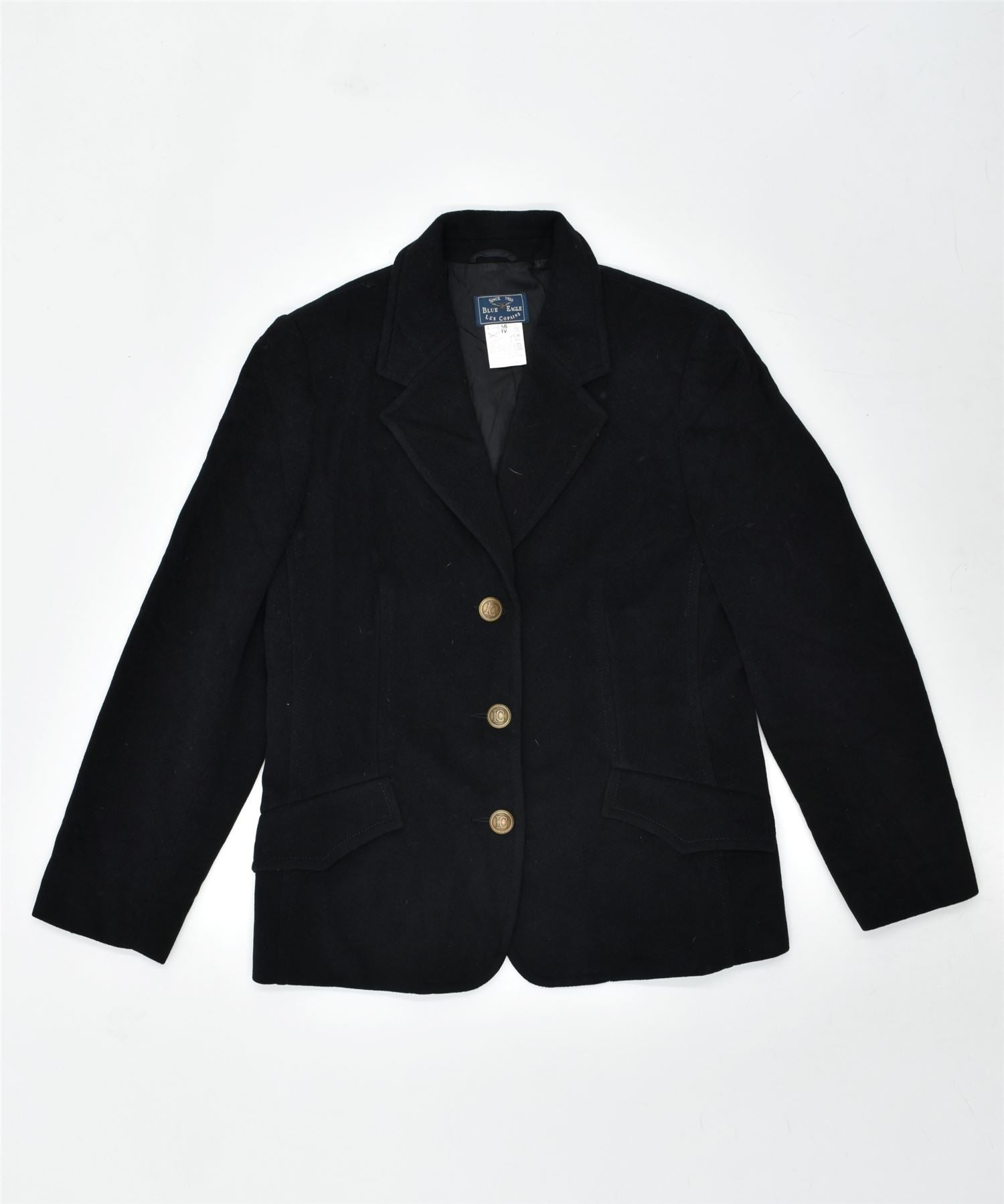 Image of LES COPAINS Womens Blue Eagle 3 Button Blazer Jacket IT 46 Medium Black