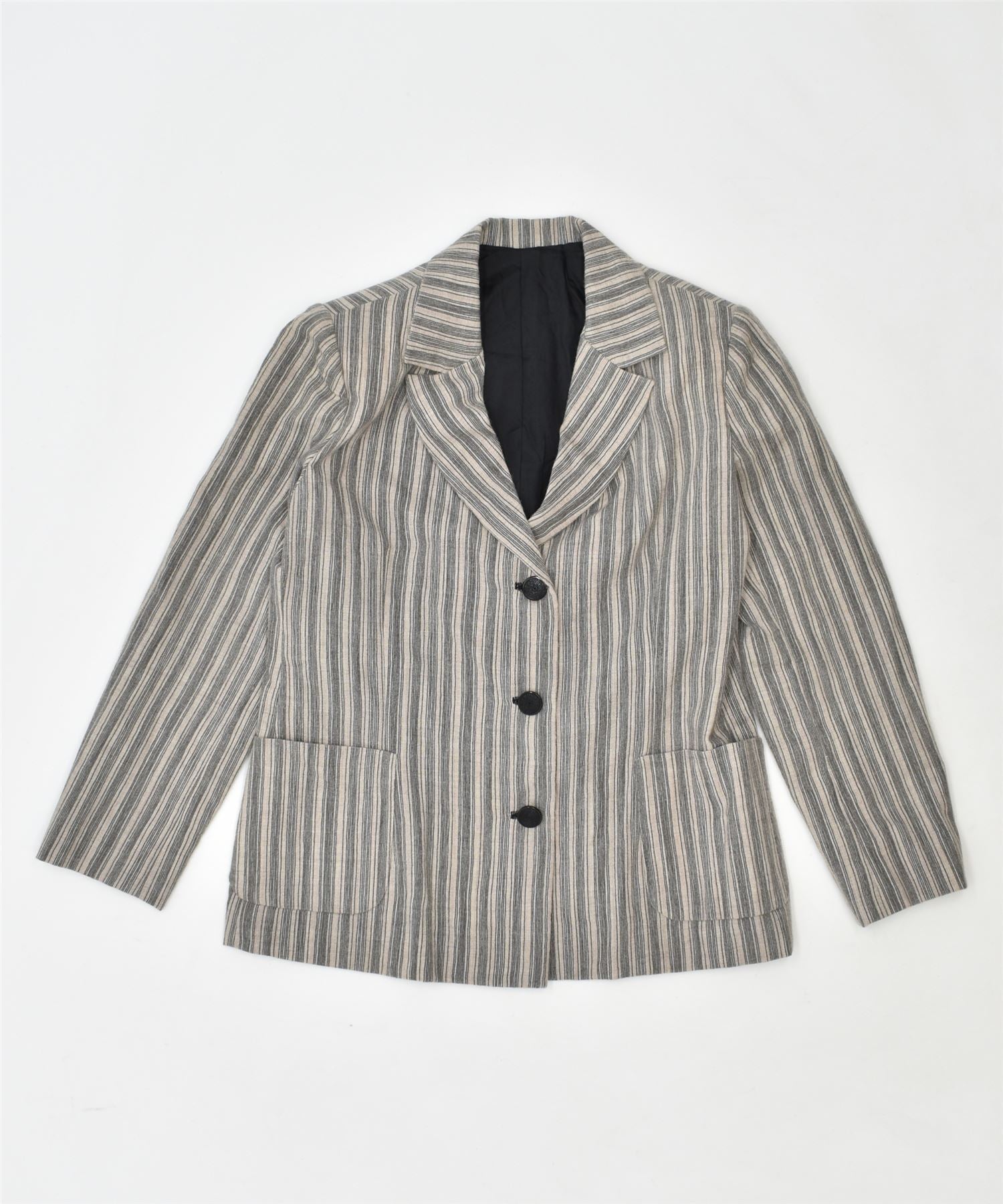 image of VINTAGE Womens 3 Button Blazer Jacket UK 8 Small Grey Striped