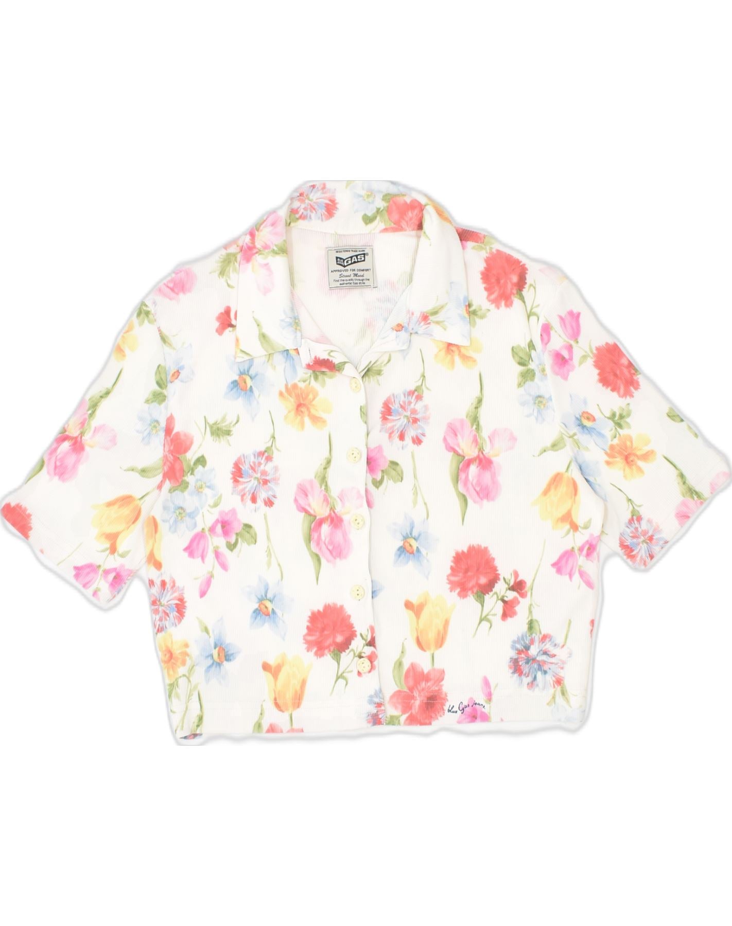 Image of GAS Womens 3/4 Sleeve Shirt UK 14 Large Multicoloured Floral Polyamide