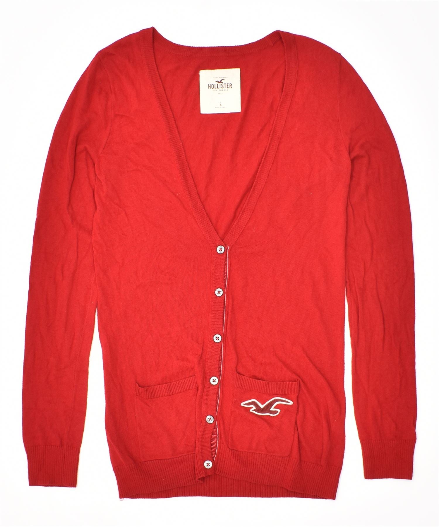 image of HOLLISTER Womens Cardigan Sweater UK 14 Large Red Cotton