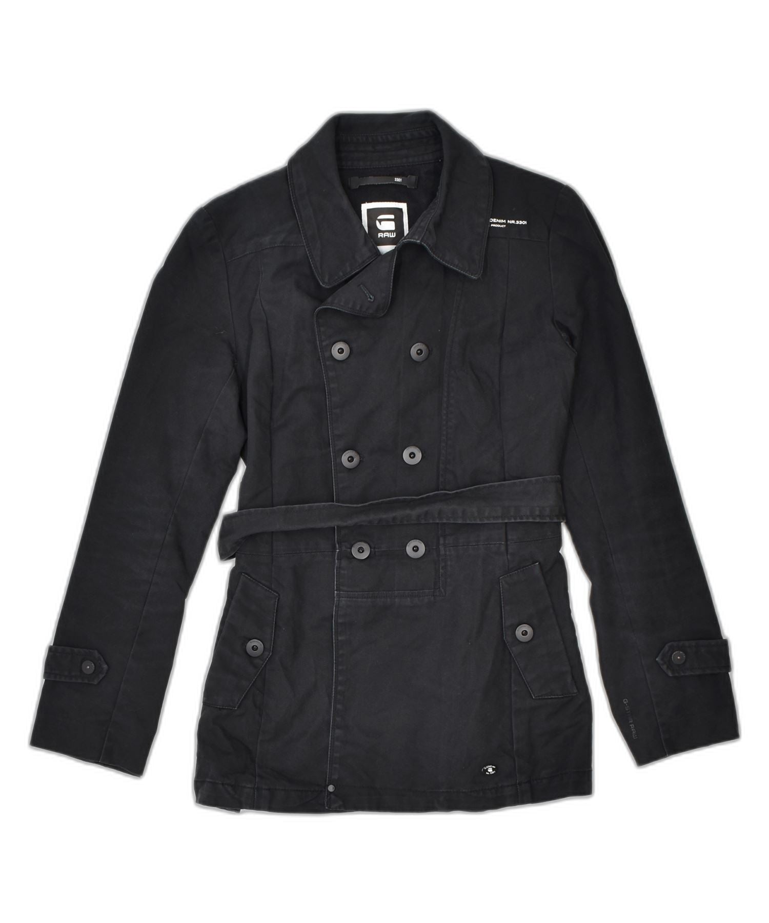 image of G-STAR Womens Double Breasted Pea Coat UK 12 Medium Black Cotton