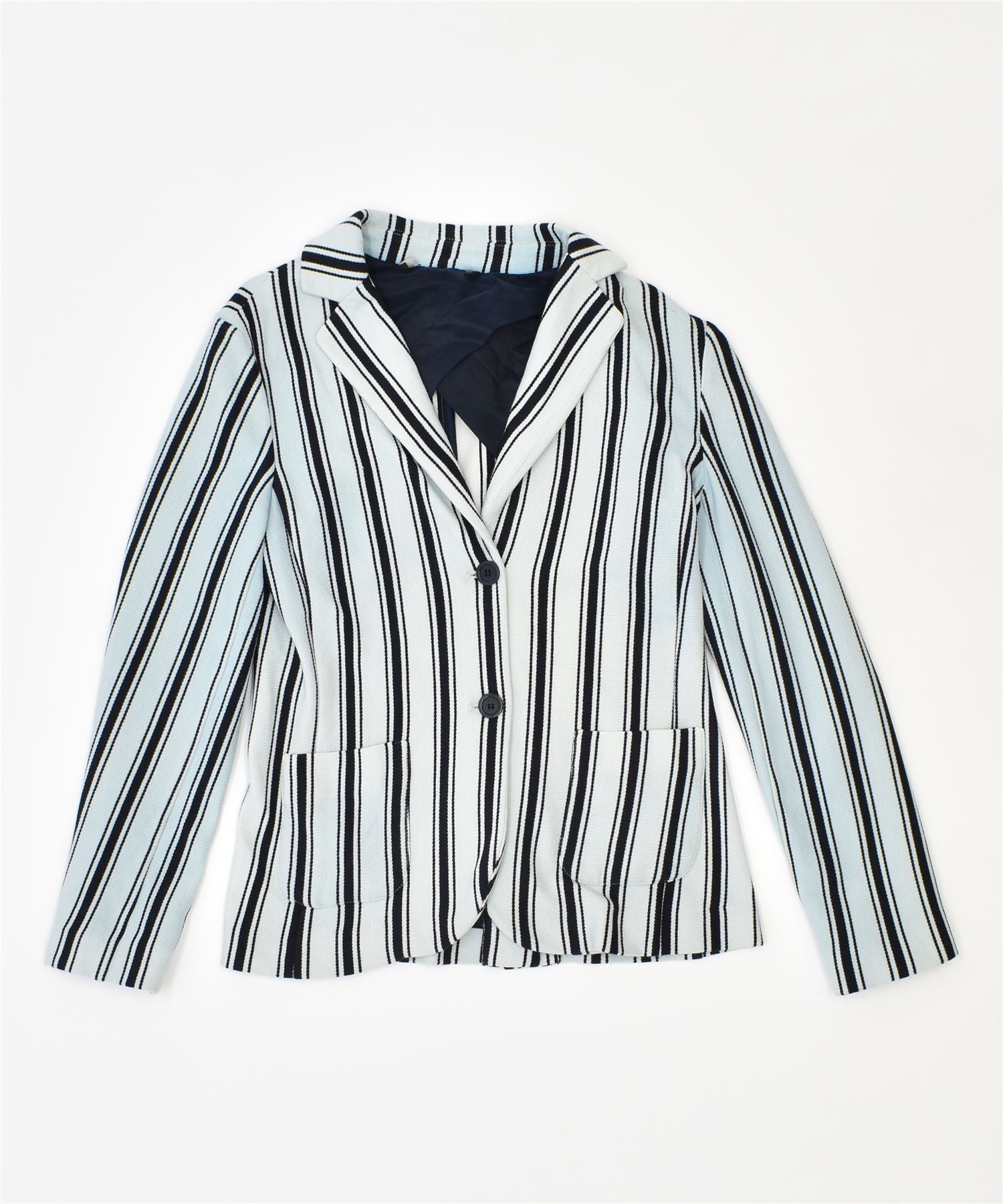 Image of VINTAGE Womens 2 Button Blazer Jacket UK 10 Small Blue Striped Polyester