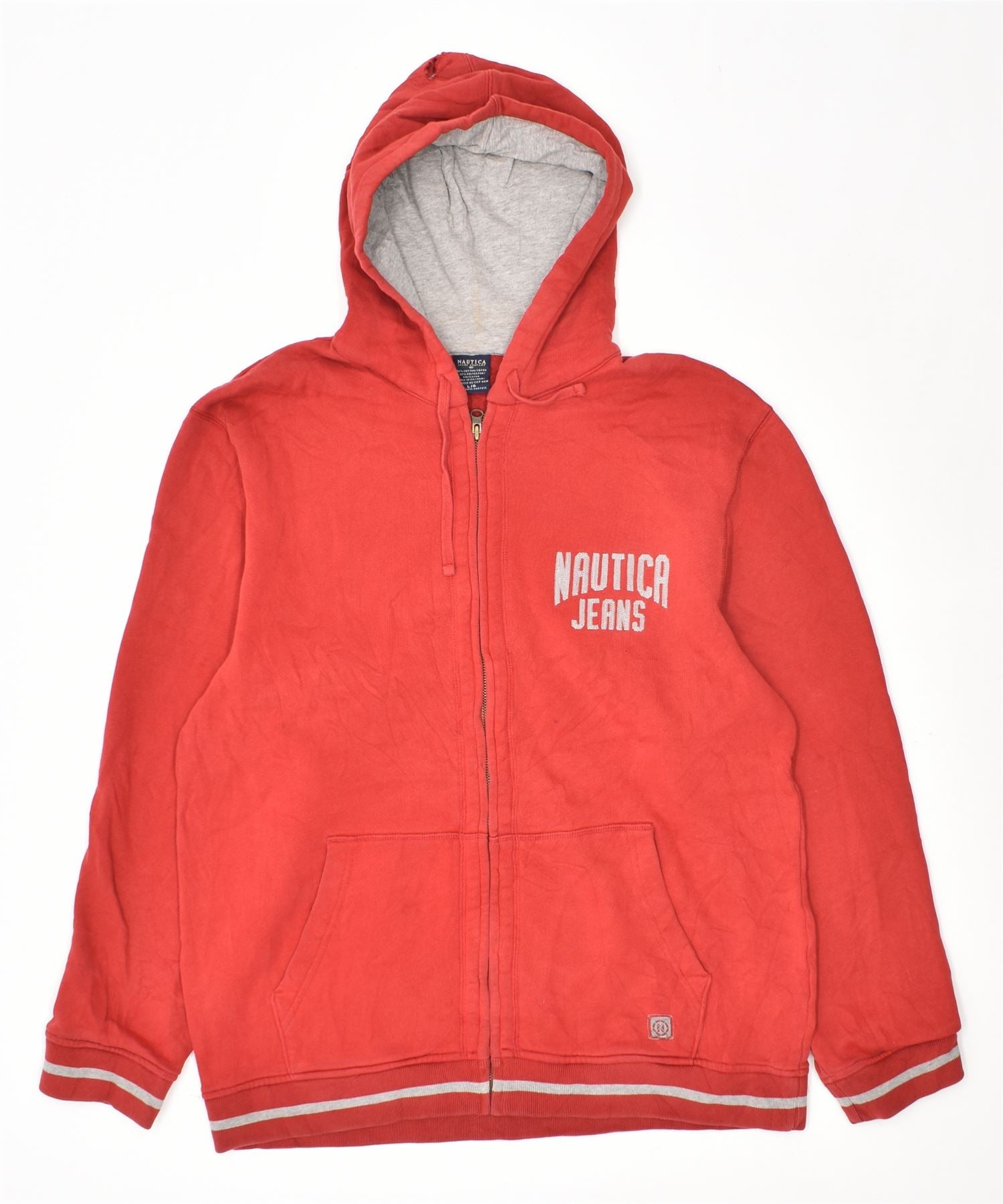 Image of NAUTICA Mens Zip Hoodie Sweater Large Red Cotton