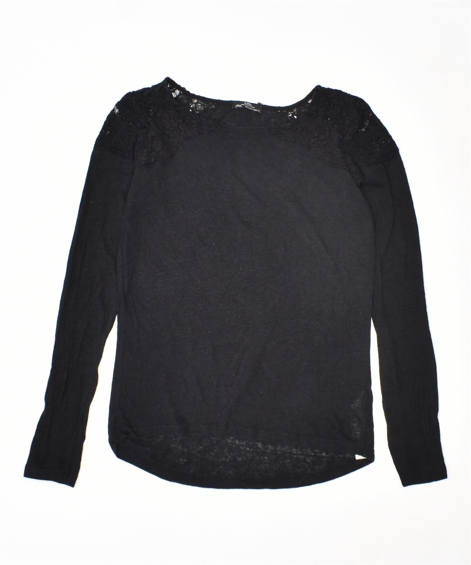 image of ZARA Womens Top Long Sleeve UK 8 Small Black Linen