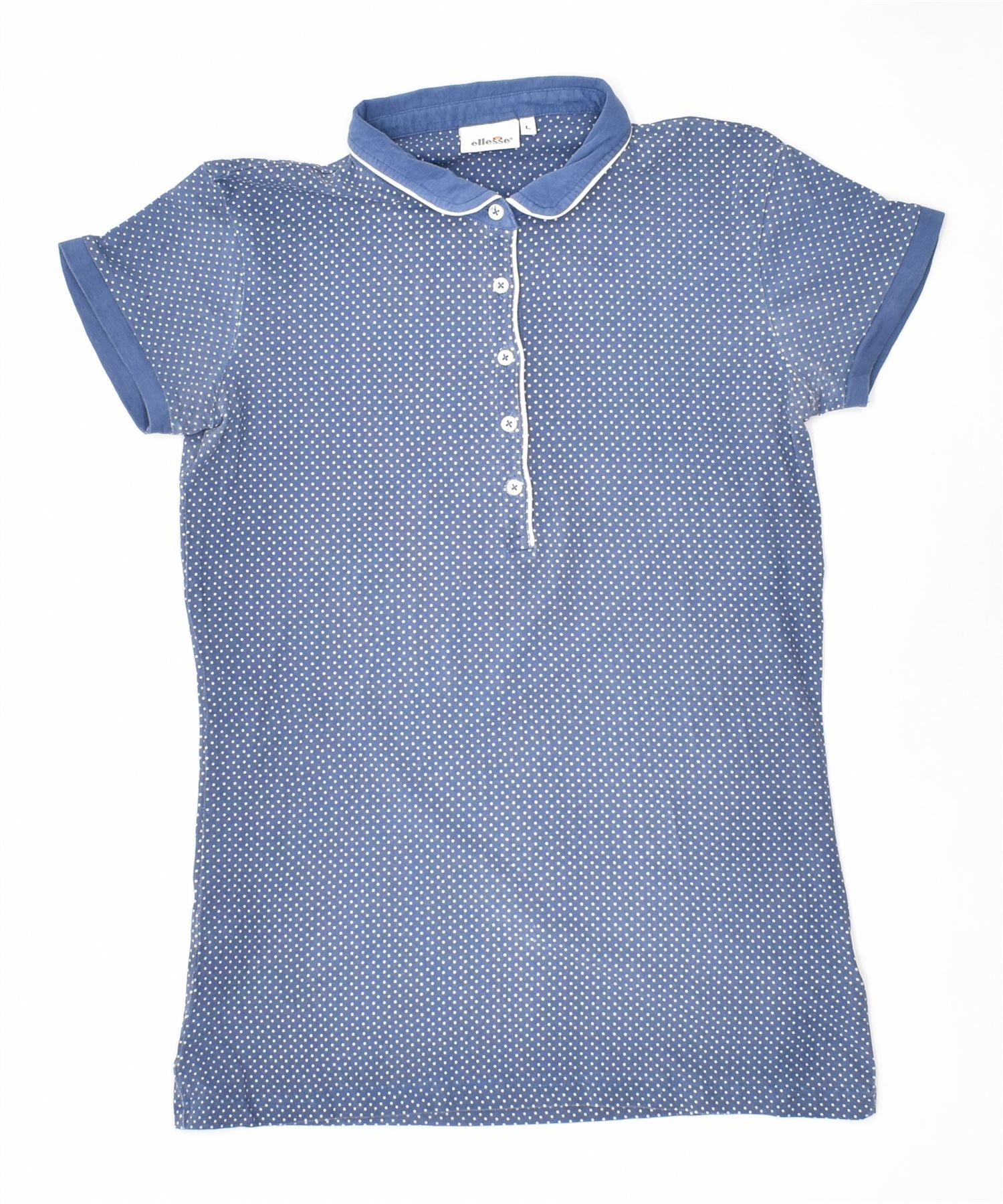 Image of ELLESSE Womens Ella Polo Shirt UK 14 Large Blue Polka Dot Cotton