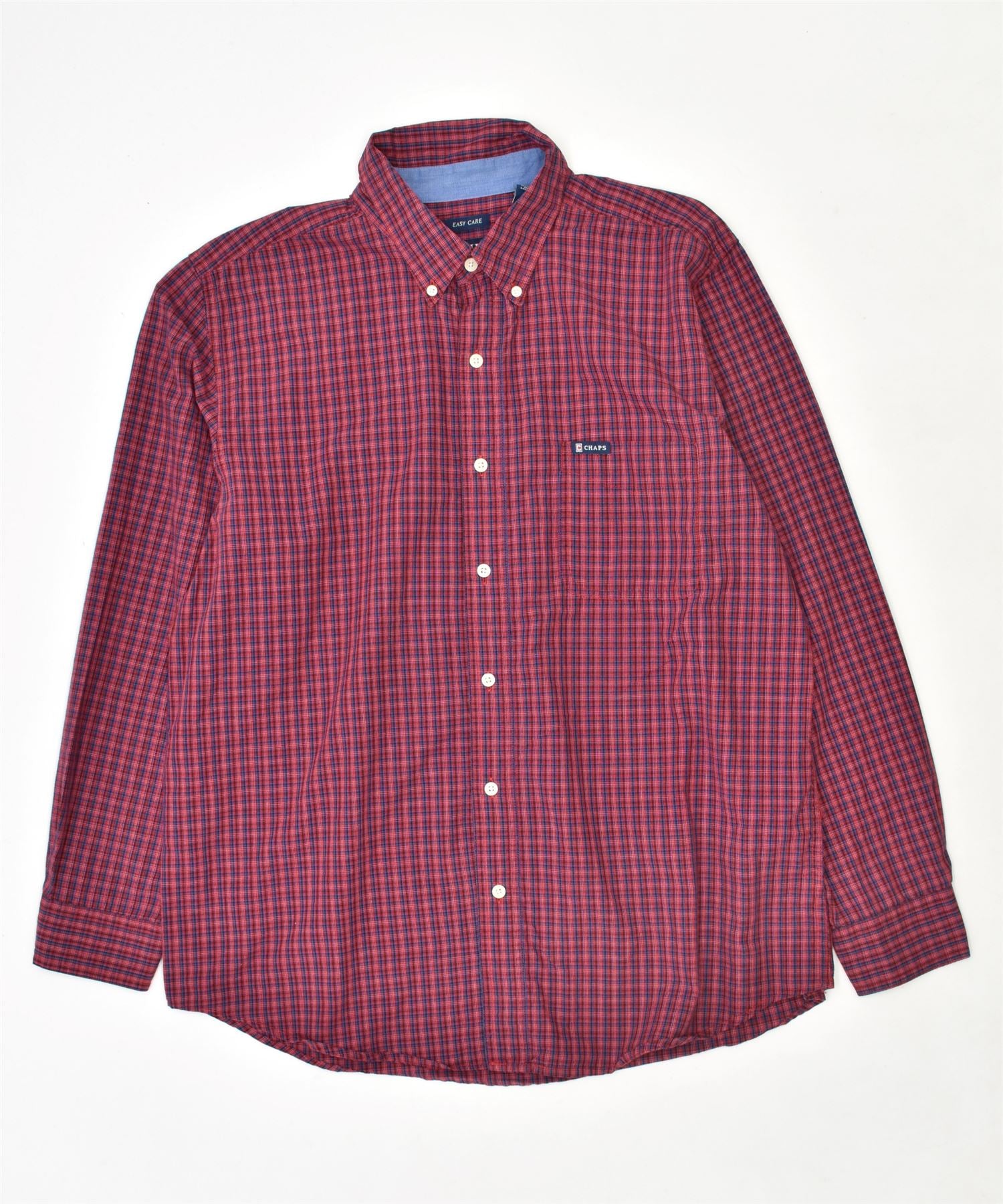 image of CHAPS Mens Shirt Large Maroon Check Cotton