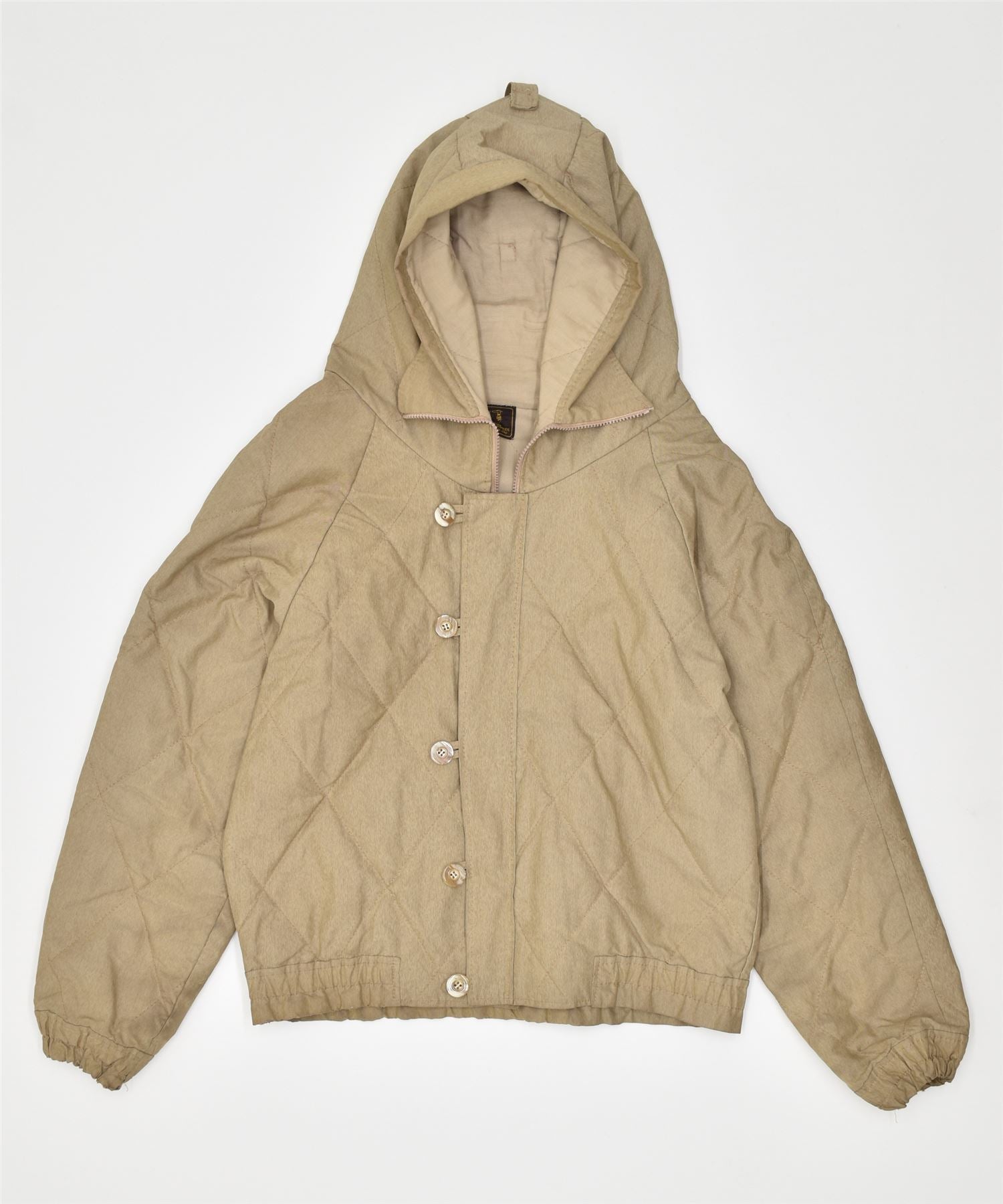 Image of TRUSSARDI Womens Hooded Quilted Jacket UK 18 XL Beige