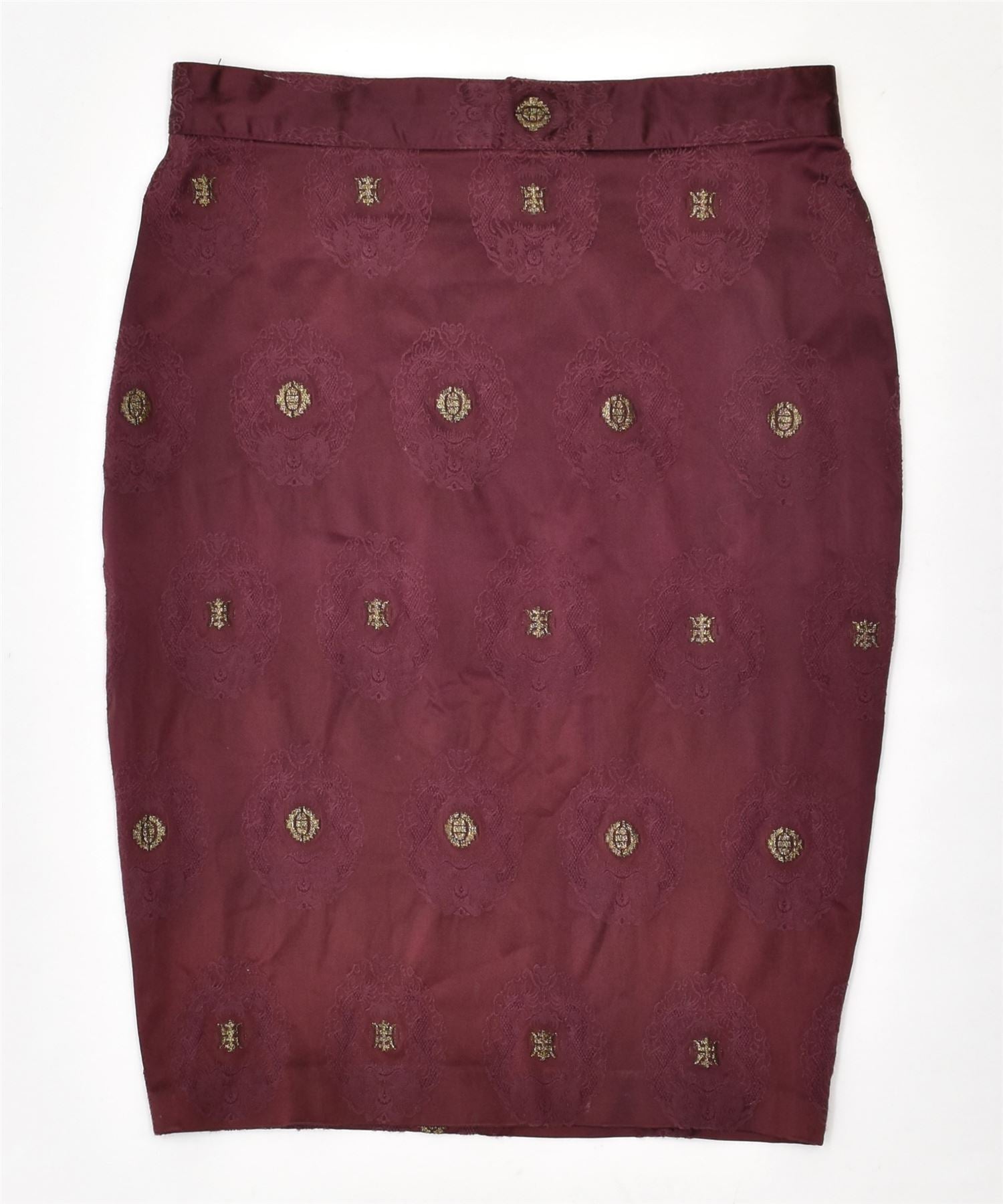 image of LELLA MODE Womens High Waist Pencil Skirt IT 42 Medium W26 Maroon Acetate