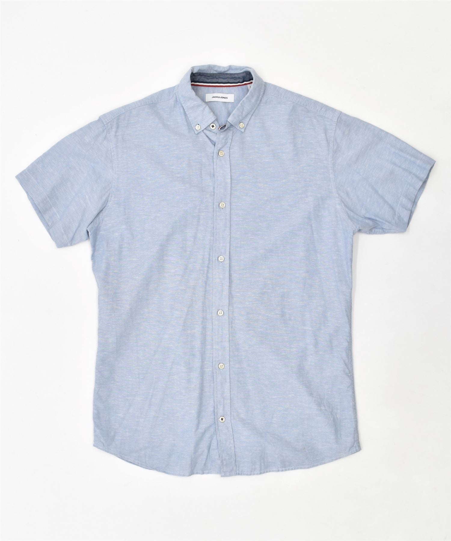 Image of JACK & JONES Mens Short Sleeve Shirt Small Blue Cotton