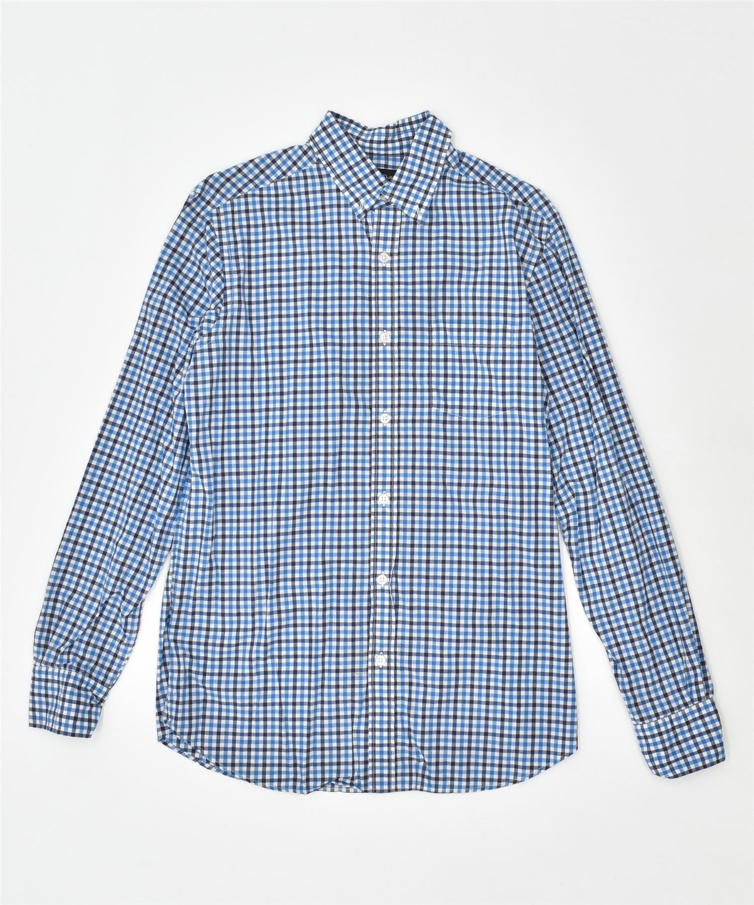 Image of MASSIMO DUTTI Mens Shirt Small Blue Check Cotton