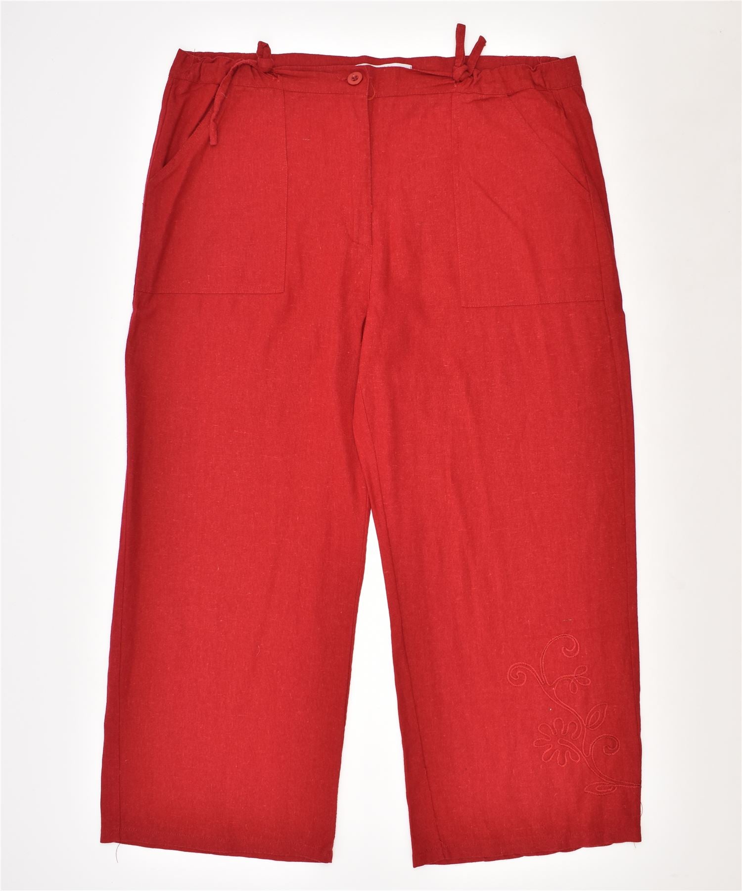 Image of NOVA MODA Womens Capri Casual Trousers Large W34 L22 Red Linen Vintage