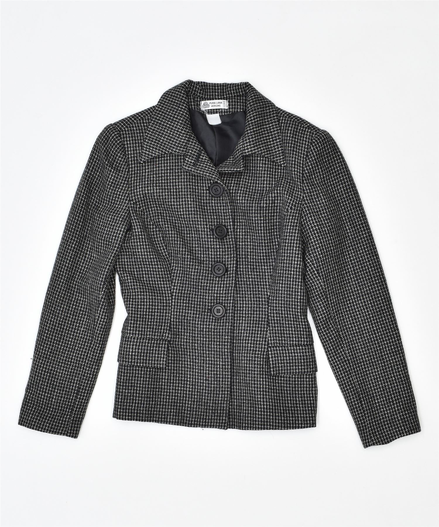 image of VINTAGE Womens 5 Button Blazer Jacket UK 8 Small Black Check Wool