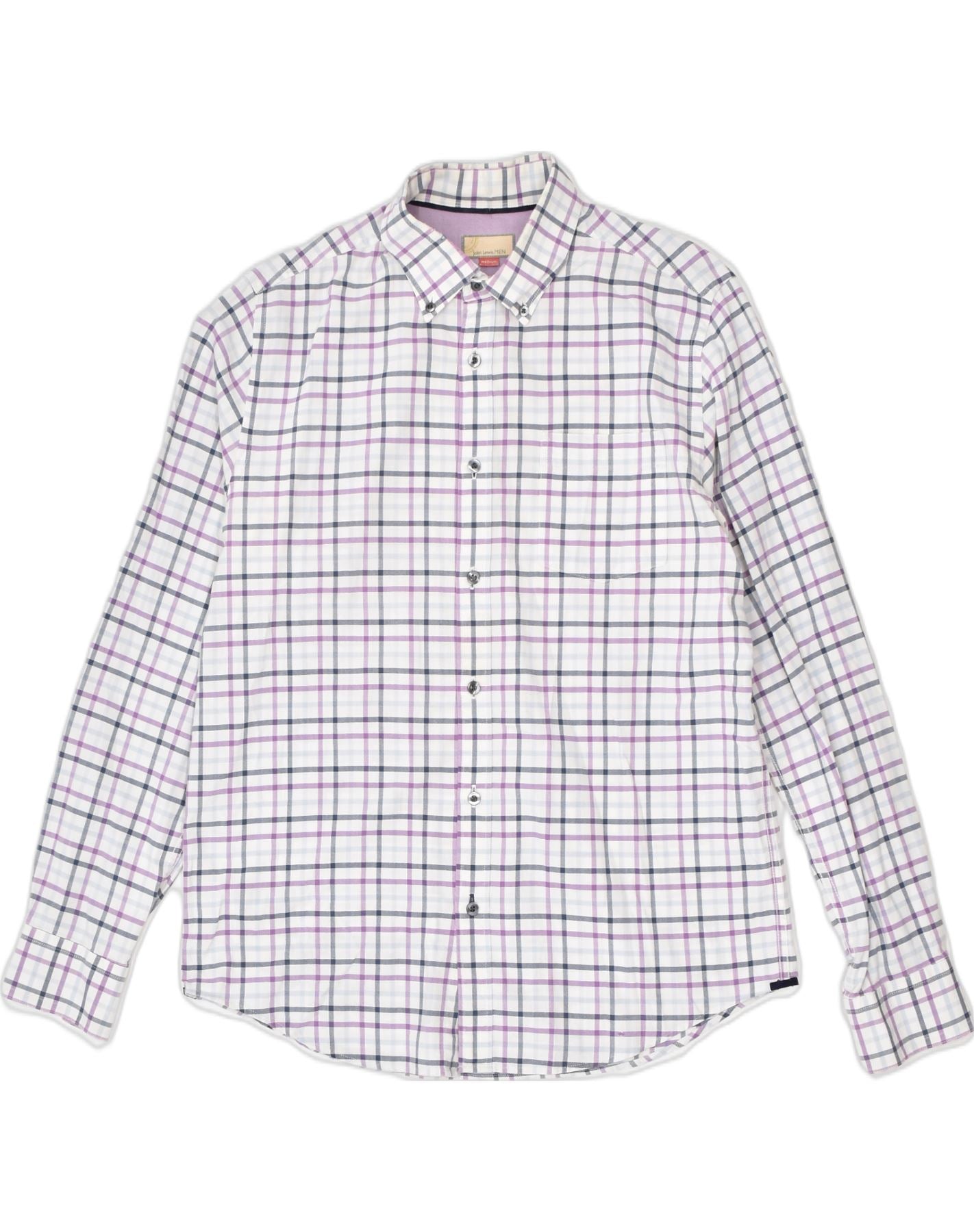 Image of JOHN LEWIS Mens Shirt Medium Multicoloured Check Cotton