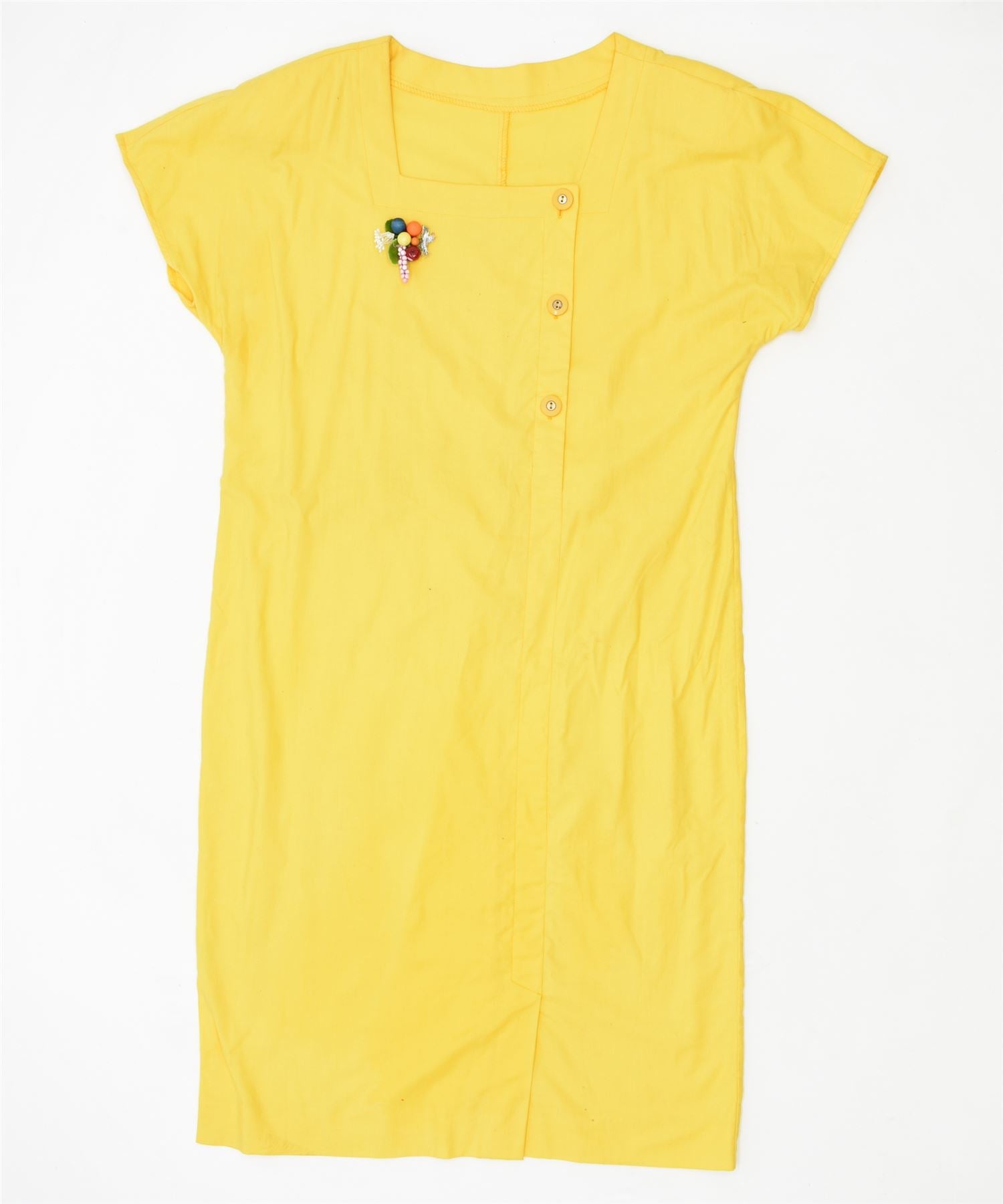 image of VINTAGE Womens Button Neck Shirt Dress UK 14 Large Yellow