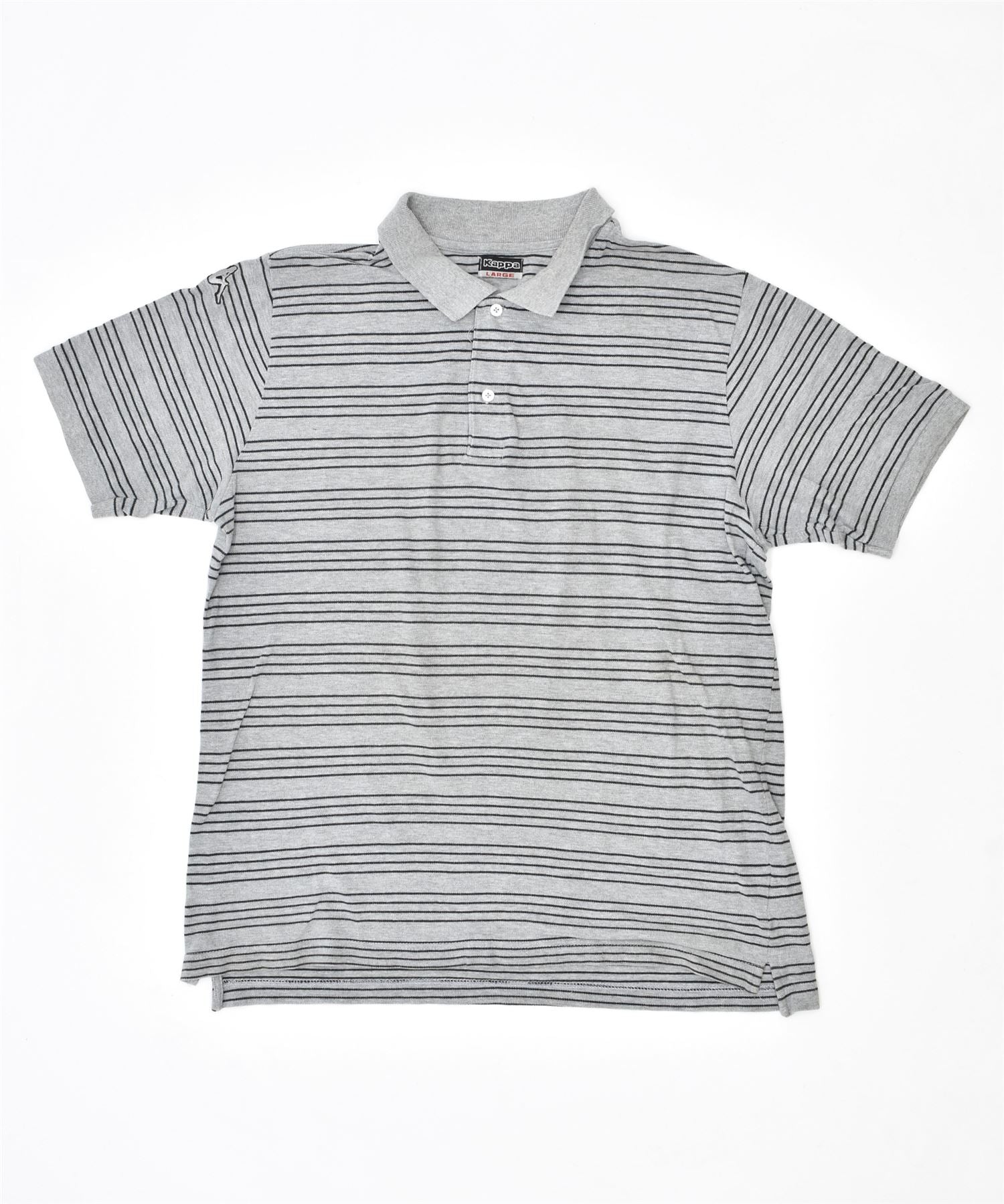 Image of KAPPA Mens Polo Shirt Large Grey Striped Cotton