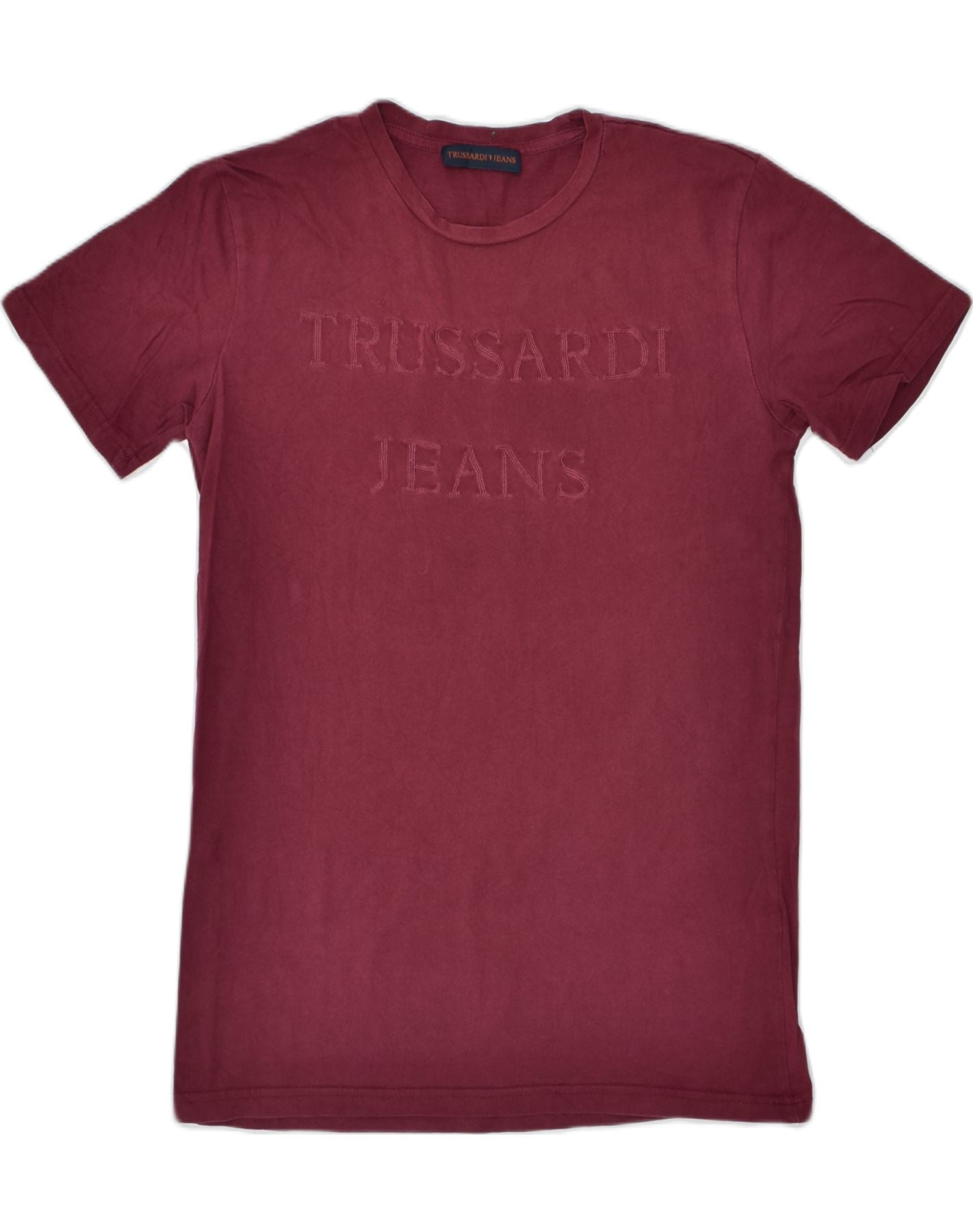 image of TRUSSARDI JEANS Mens Graphic T-Shirt Top Small Burgundy Cotton