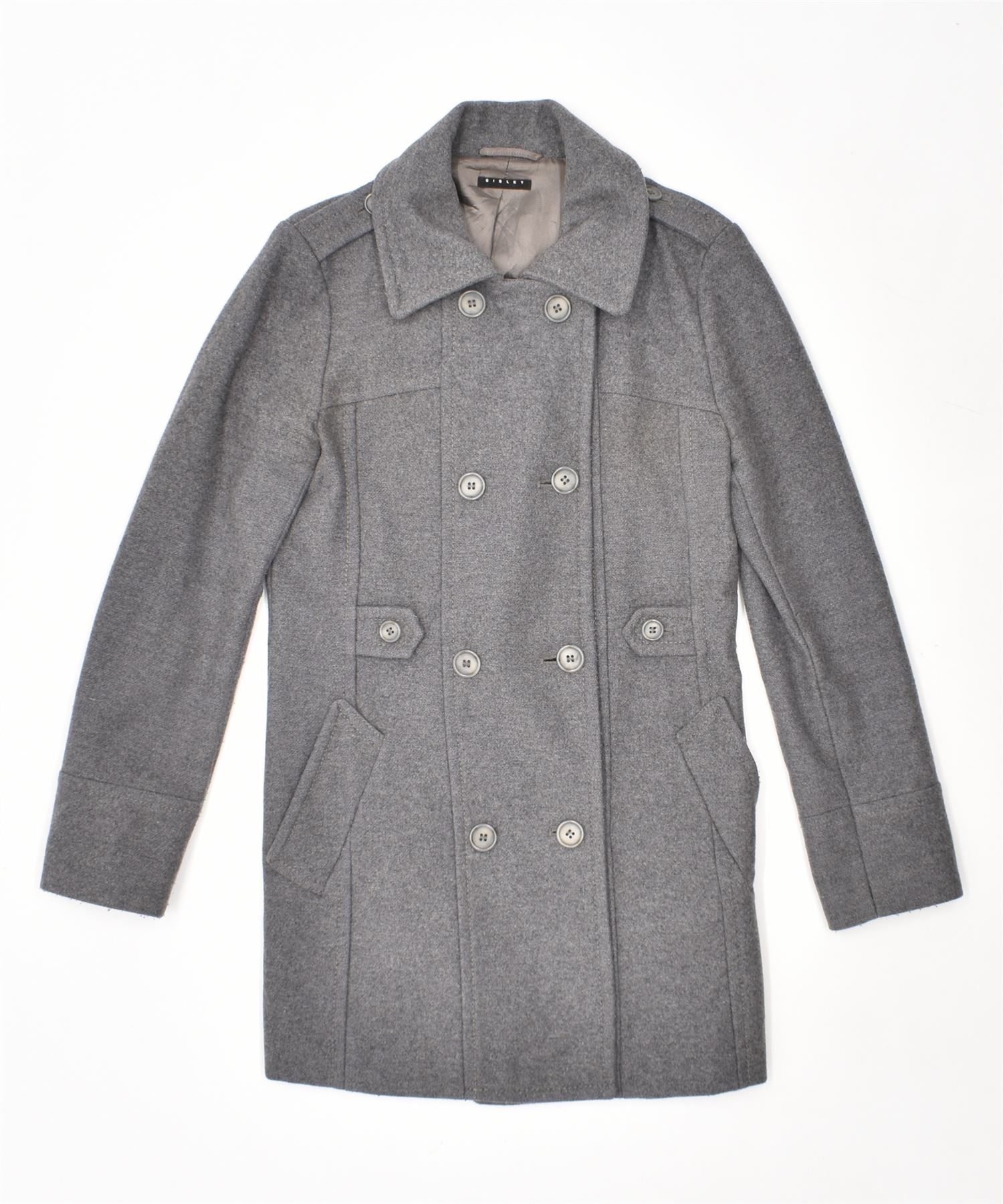 image of SISLEY Womens Double Breasted Coat IT 42 Medium Grey