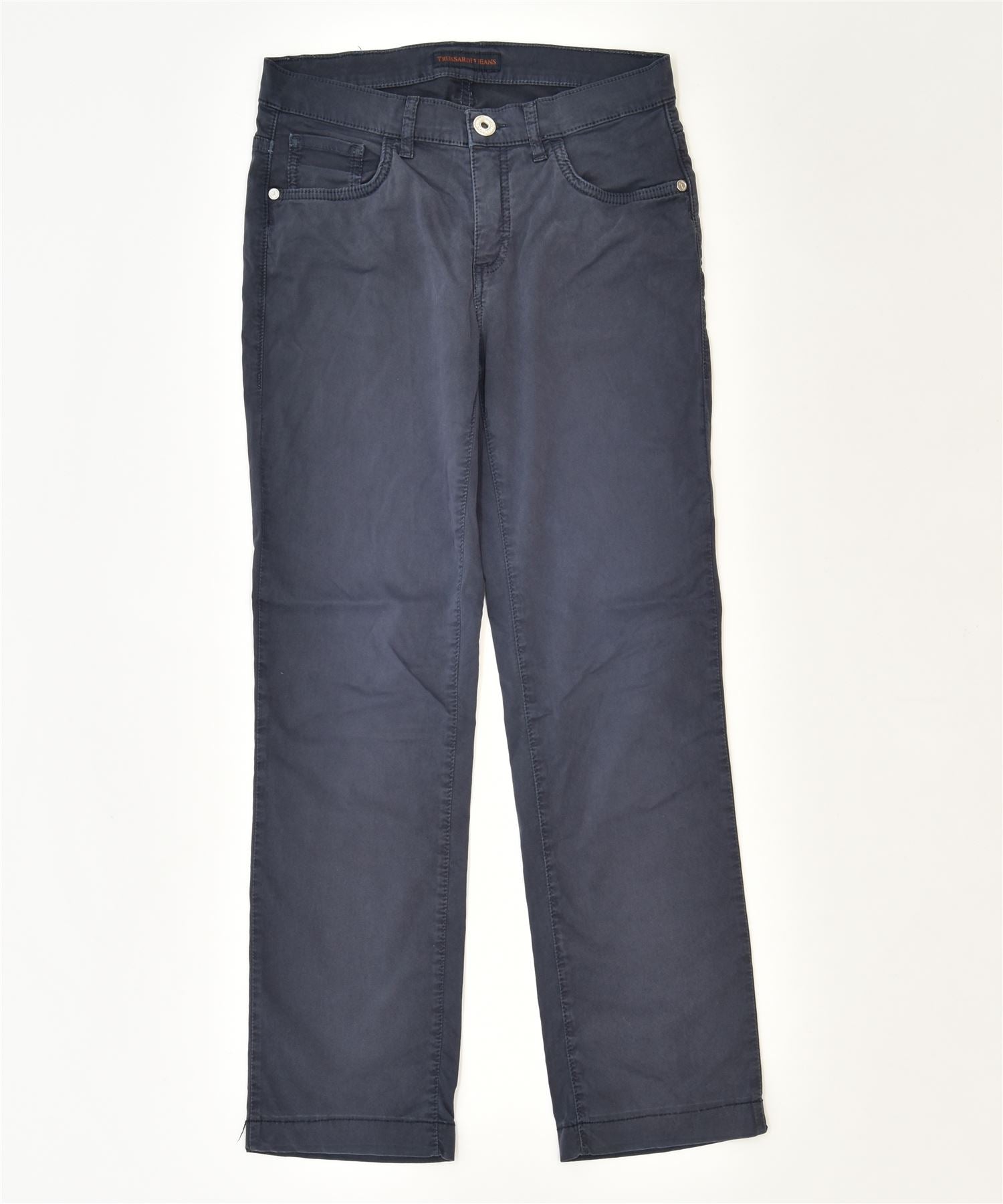 Image of TRUSSARDI Womens Straight Casual Trousers W28 L27 Navy Blue Classic