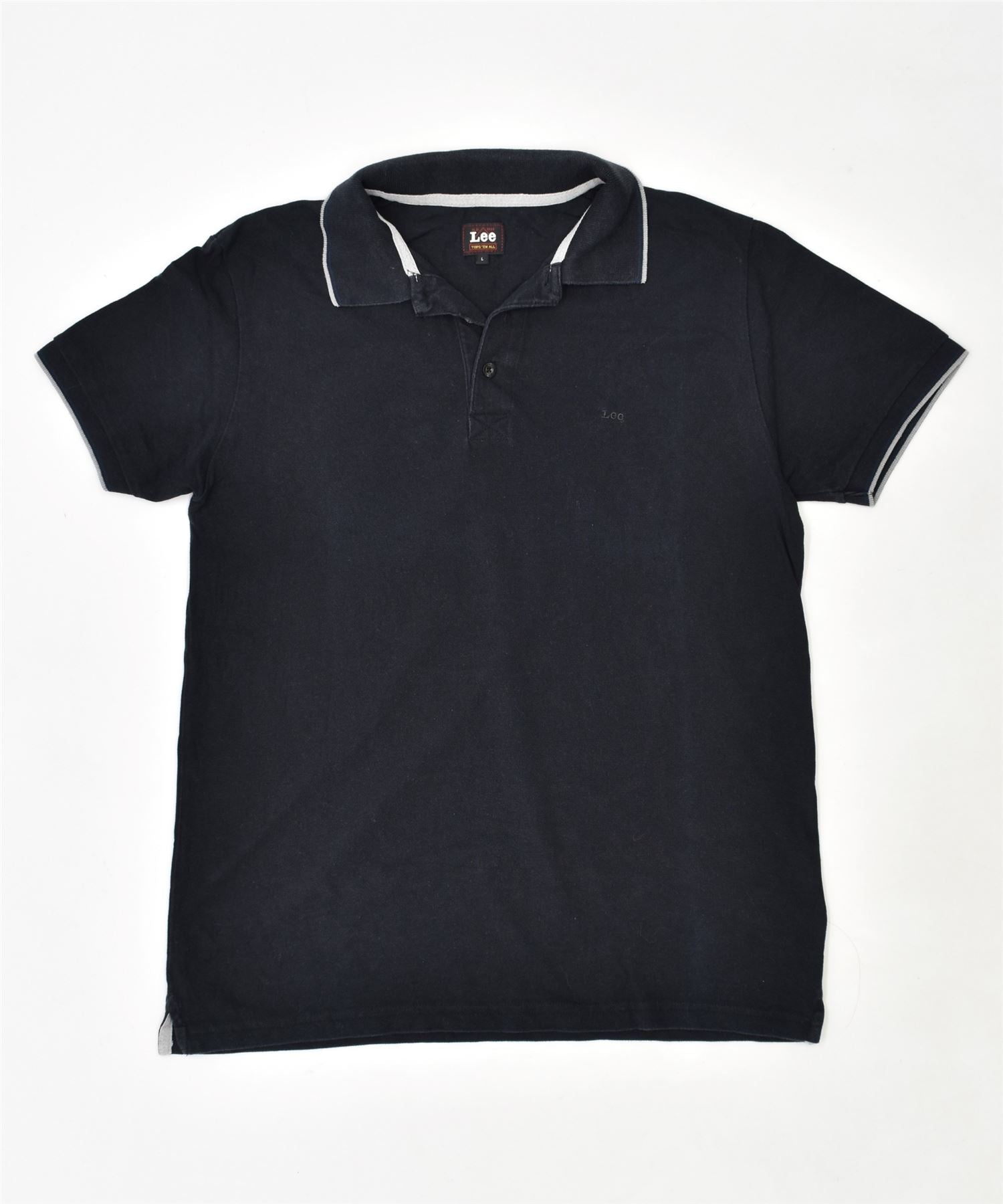 Image of LEE Mens Slim Fit Polo Shirt Large Black Cotton