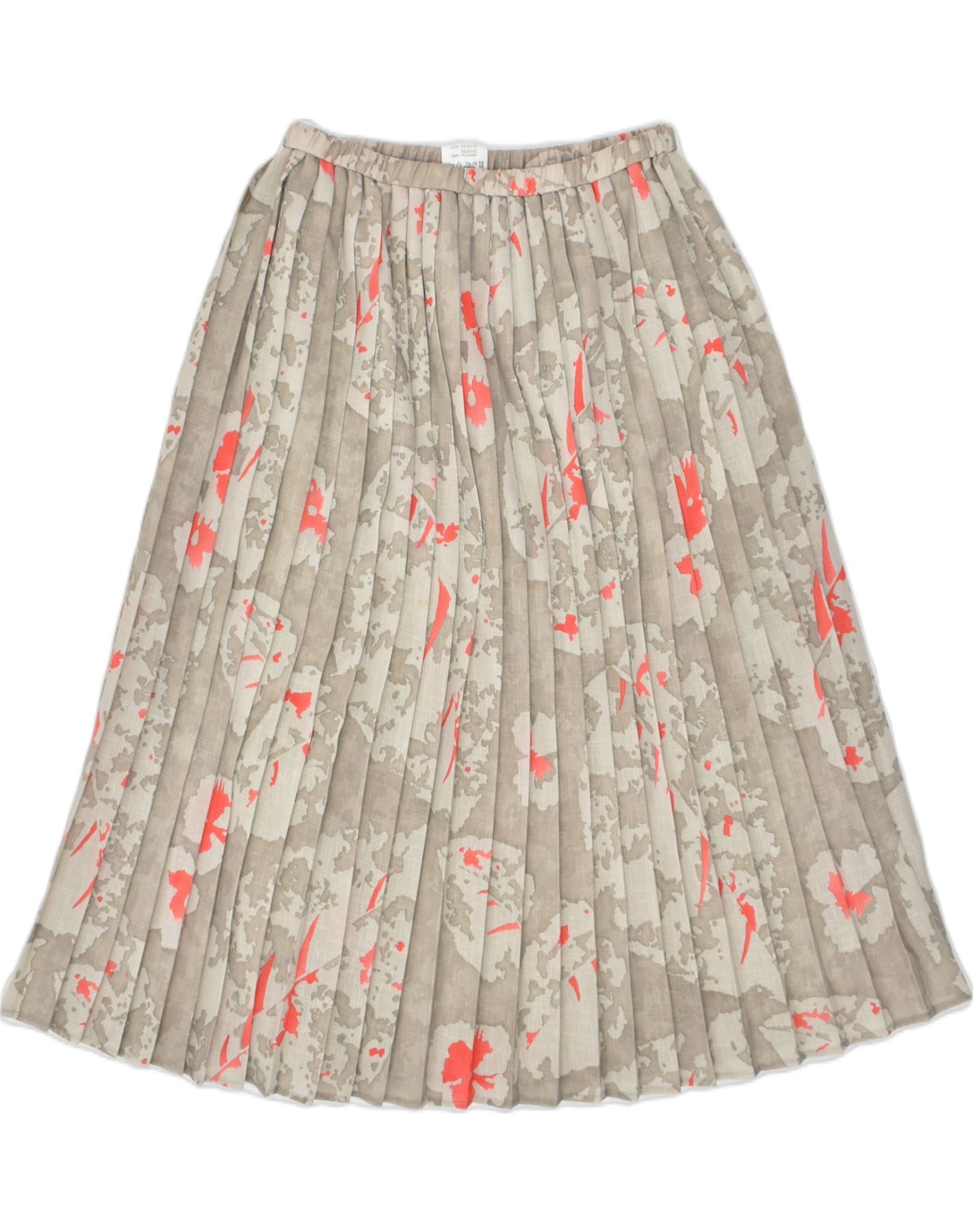 image of VINTAGE Womens Pleated Skirt IT 42 Medium Beige Floral Polyester