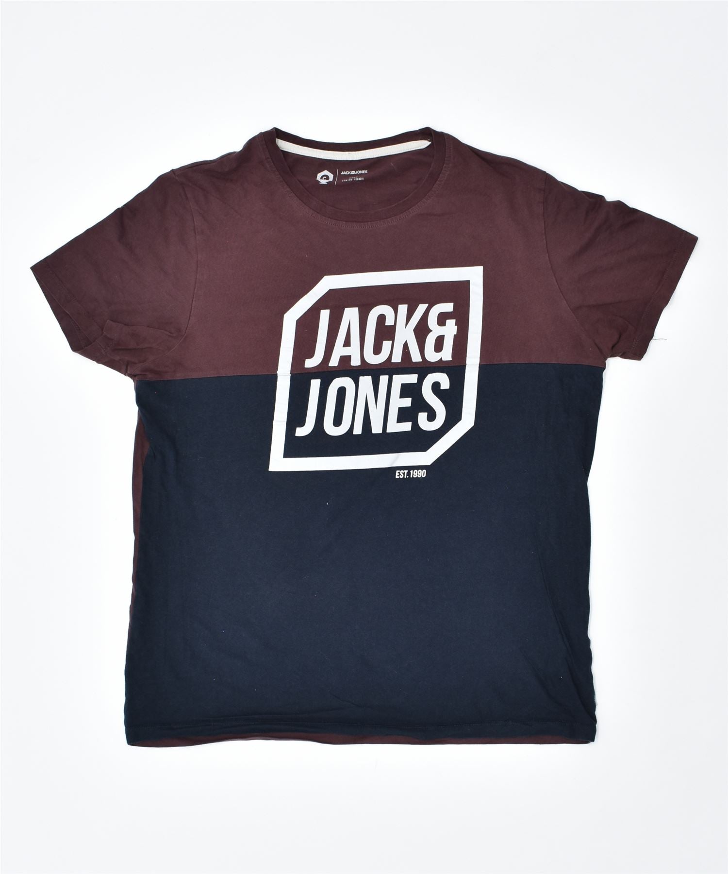 image of JACK & JONES Mens Core Graphic T-Shirt Top Large Burgundy Cotton