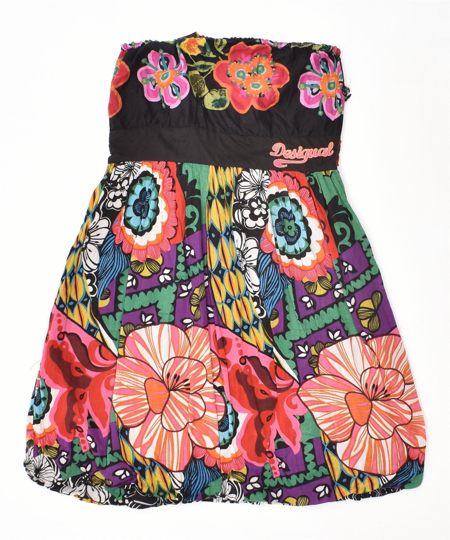 image of DESIGUAL Womens Strapless Dress Size 38 Small Multicoloured Floral Cotton