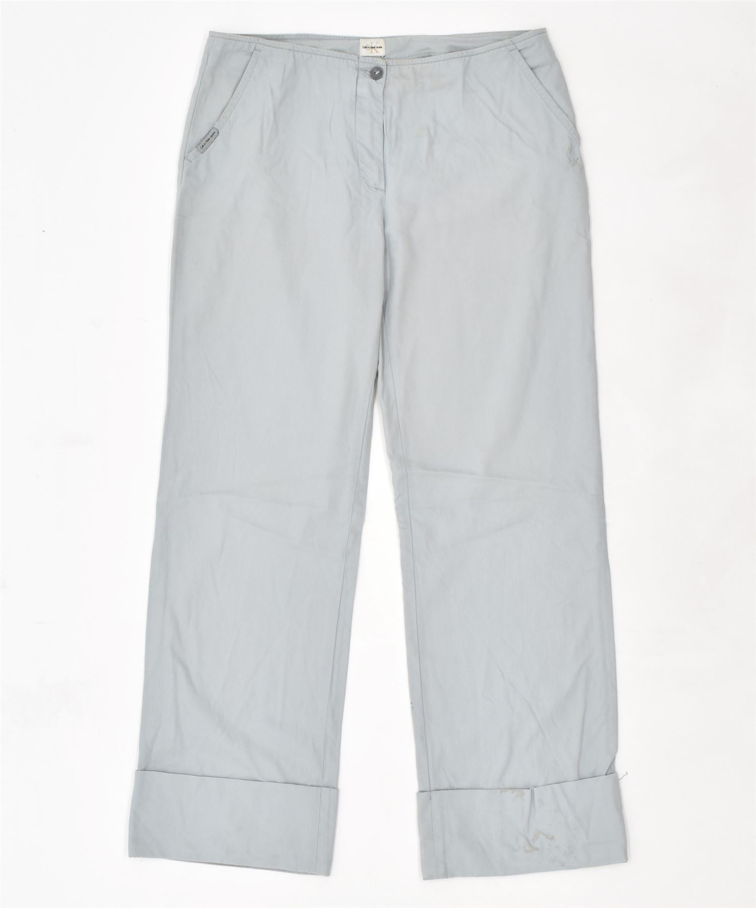 image of CALVIN KLEIN Womens Straight Chino Trousers W28 L28 Blue Cotton