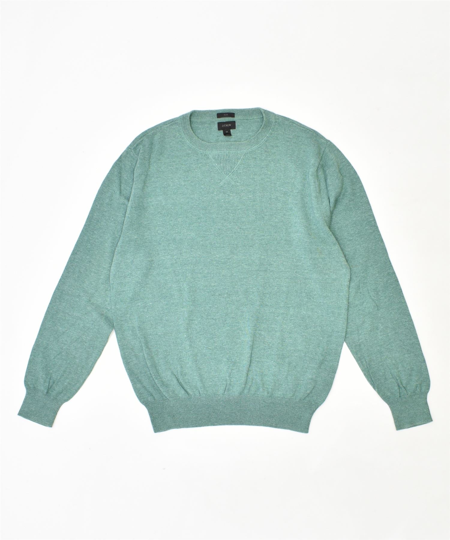 Image of J. CREW Mens Slim Crew Neck Jumper Sweater Medium Green Cotton