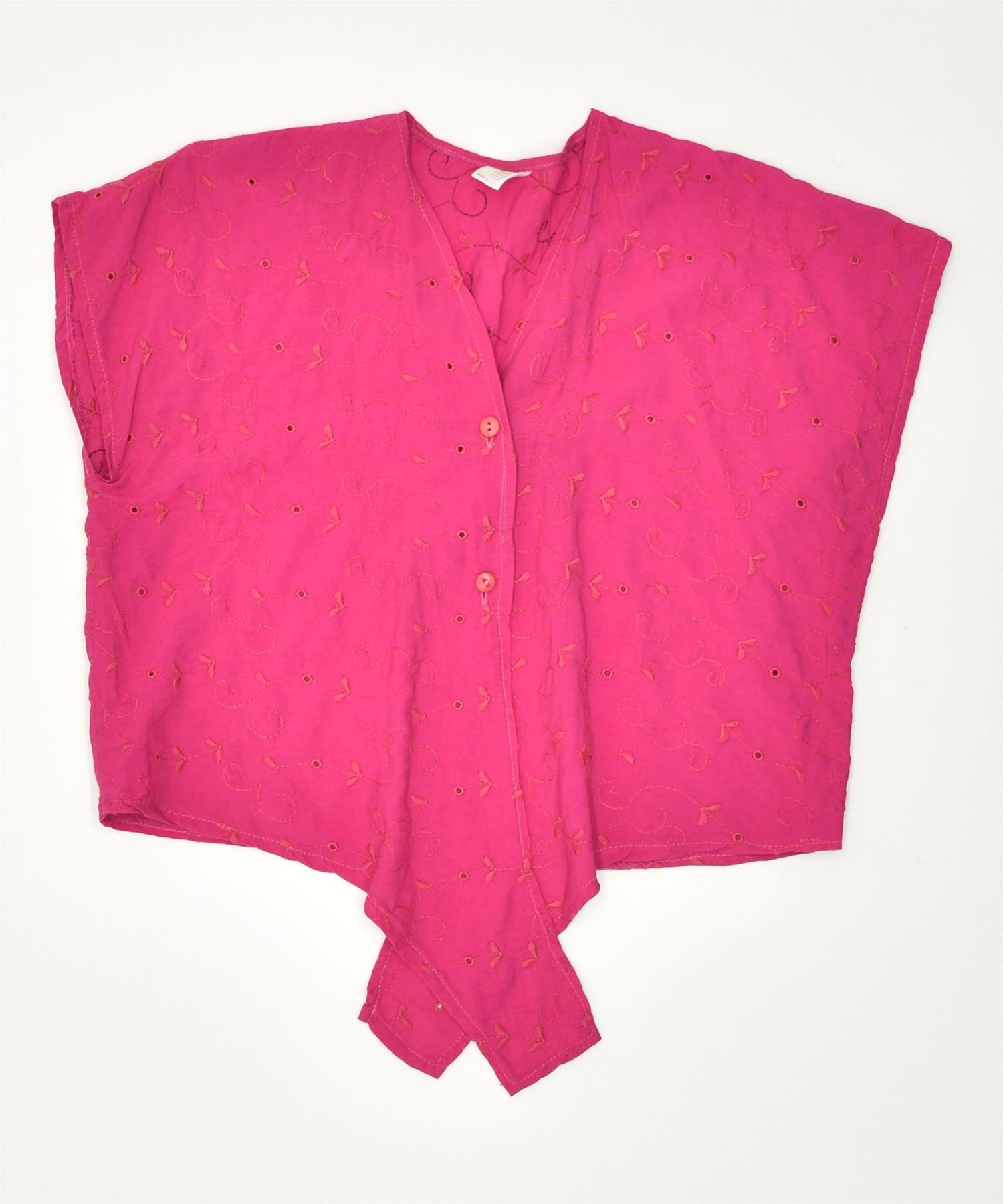 image of VINTAGE Womens Front Tie Crop Shirt Blouse UK 14 Medium Pink Viscose