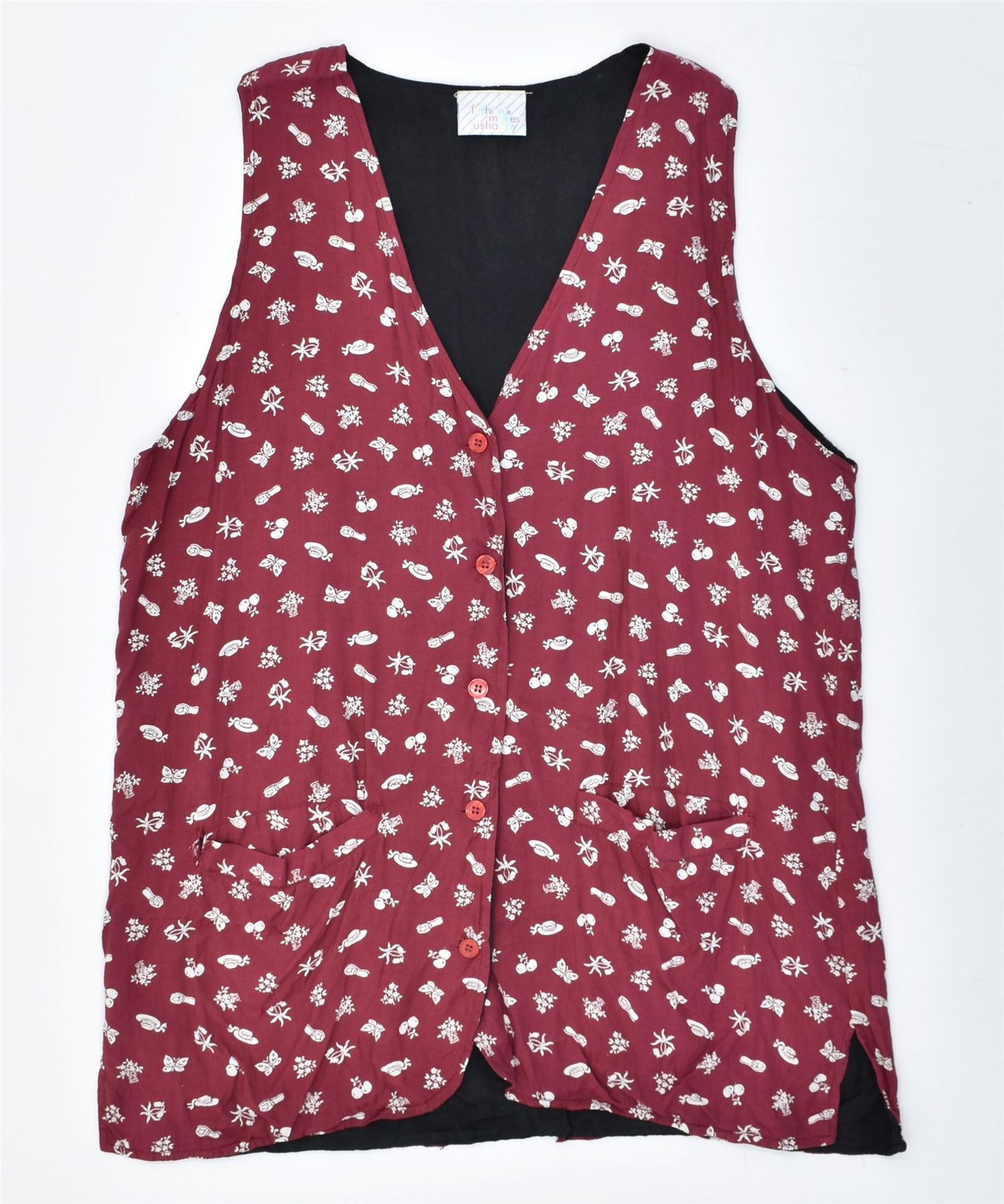 Image of FASHION MAKES US HAPPY Womens Sleeveless Shirt Blouse UK 16 Large Maroon