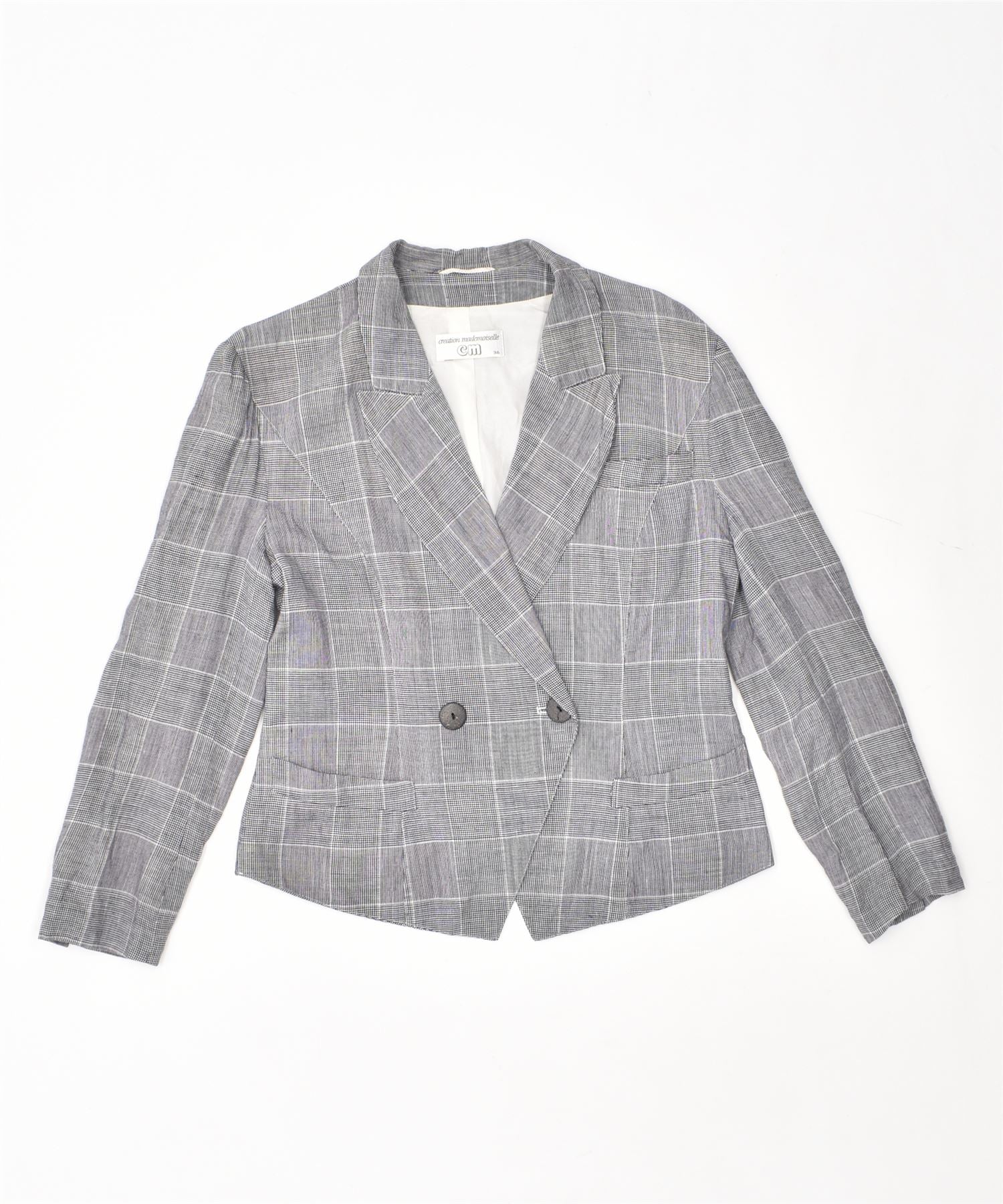 image of VINTAGE Womens Double Breasted Blazer Jacket EU 36 Small Grey Viscose