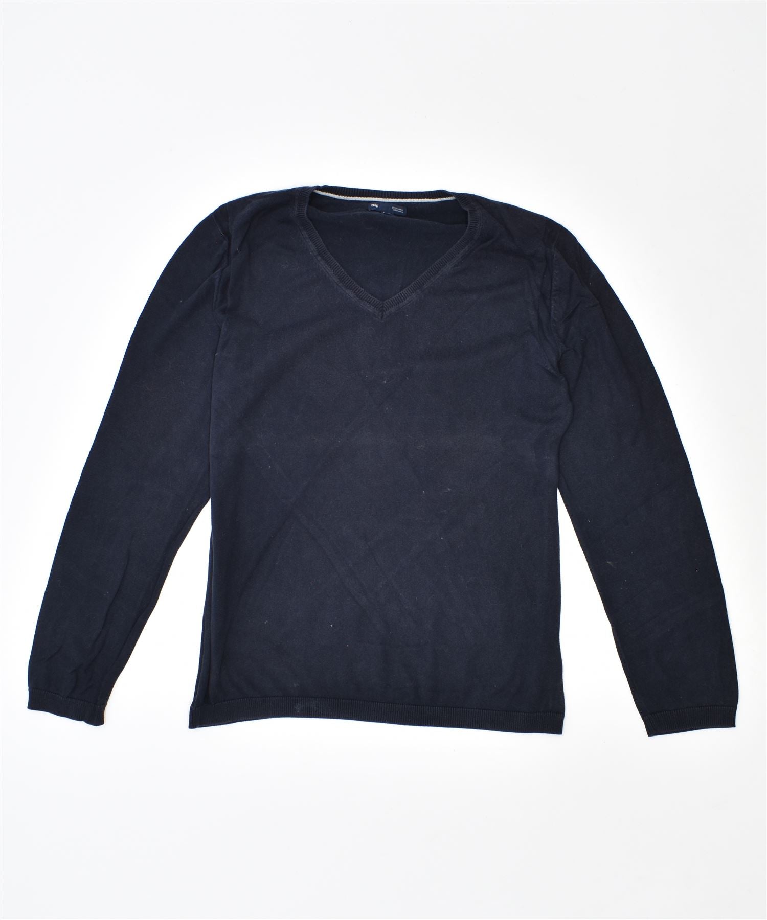 image of GAP Mens V-Neck Jumper Sweater Medium Navy Blue Cotton