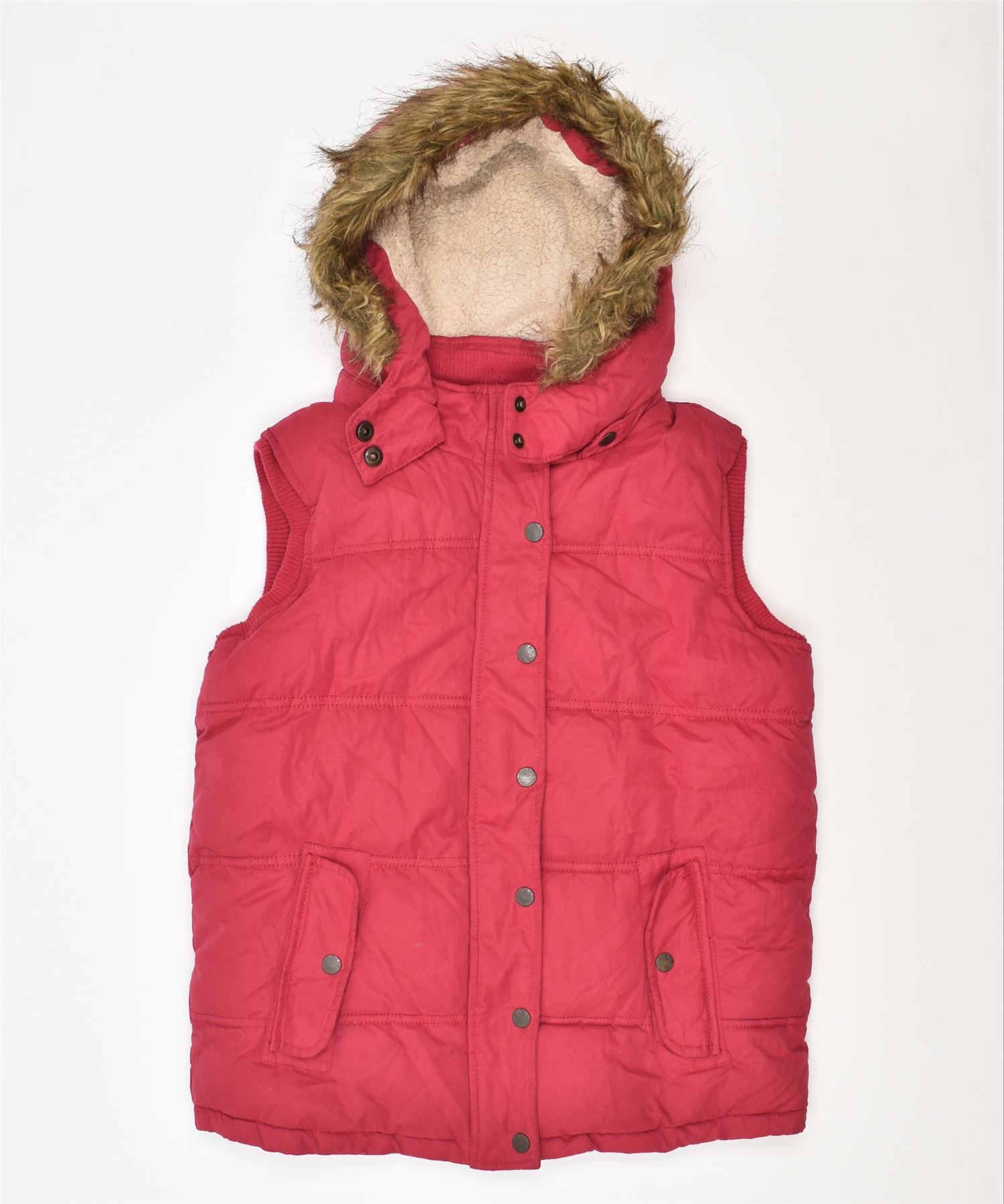 Image of FAT FACE Girls Hooded Sherpa Padded Gilet 12-13 Years Pink Polyester