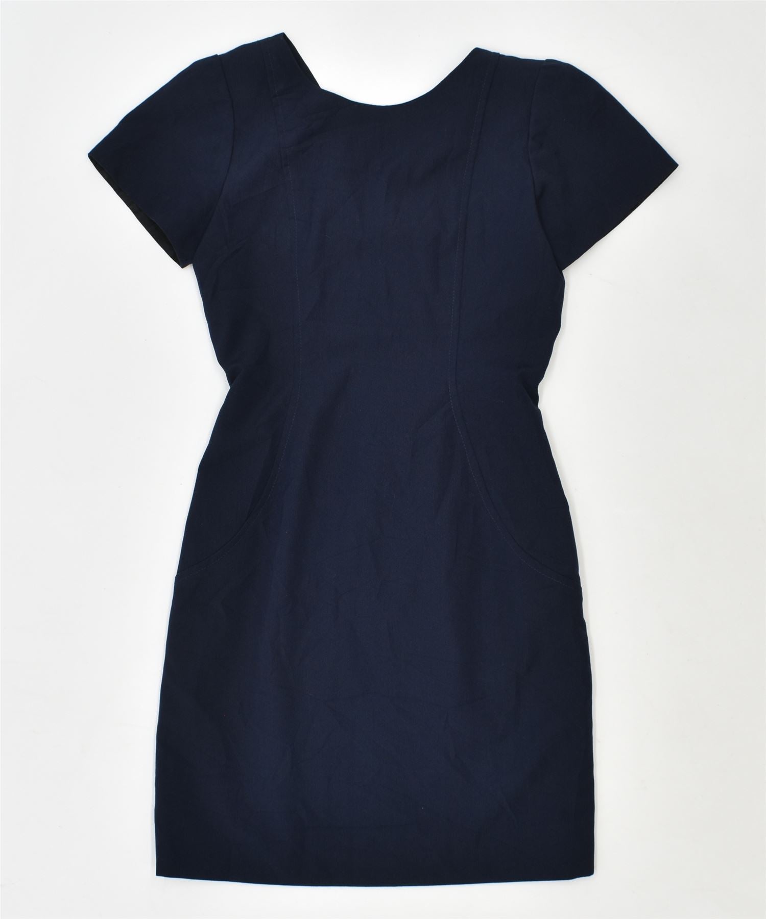 image of VINTAGE Womens Short Sleeve Bodycon Dress UK 10 Small Navy Blue