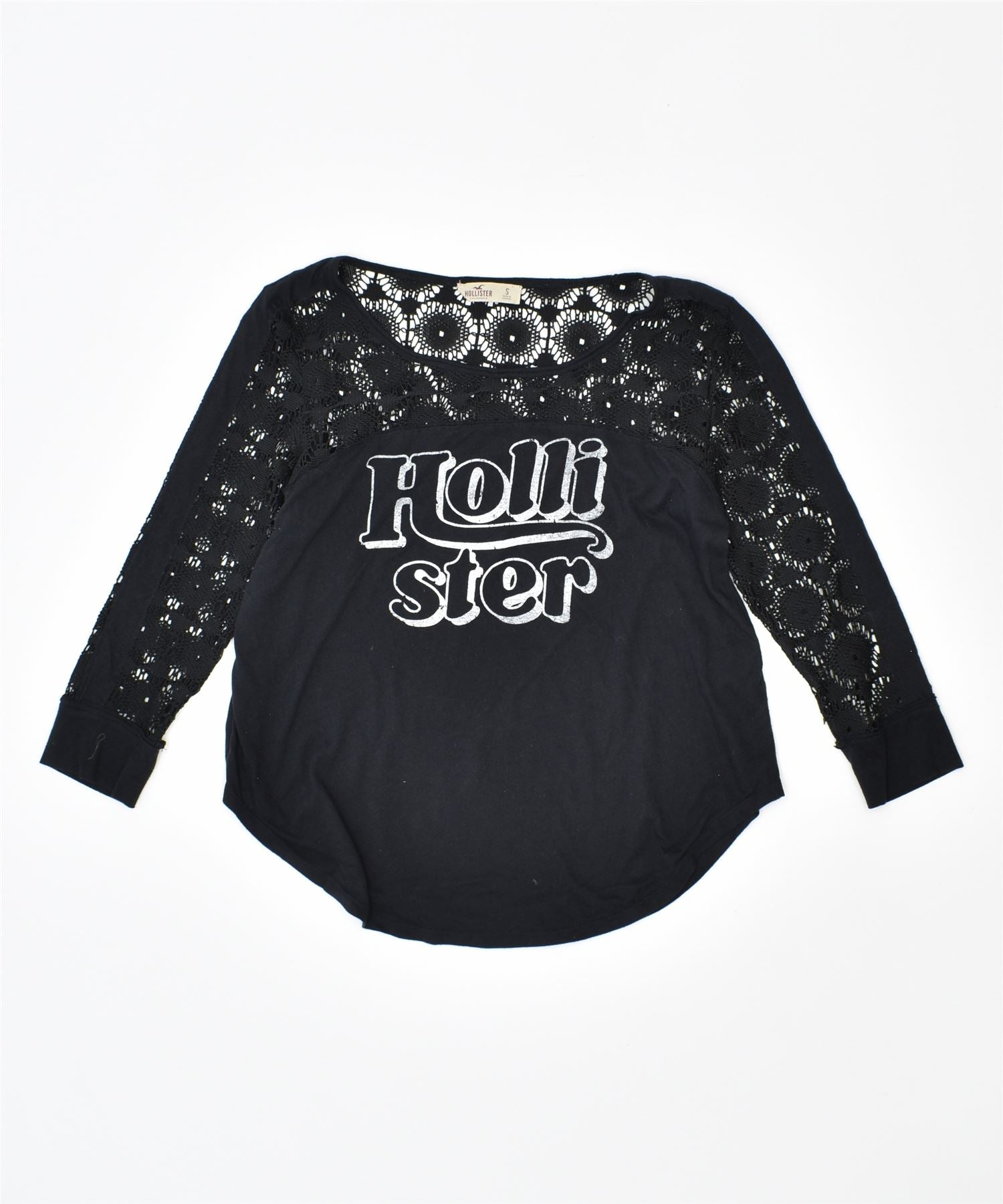 Image of HOLLISTER Womens Graphic Top � Sleeve UK 10 Small Black Cotton