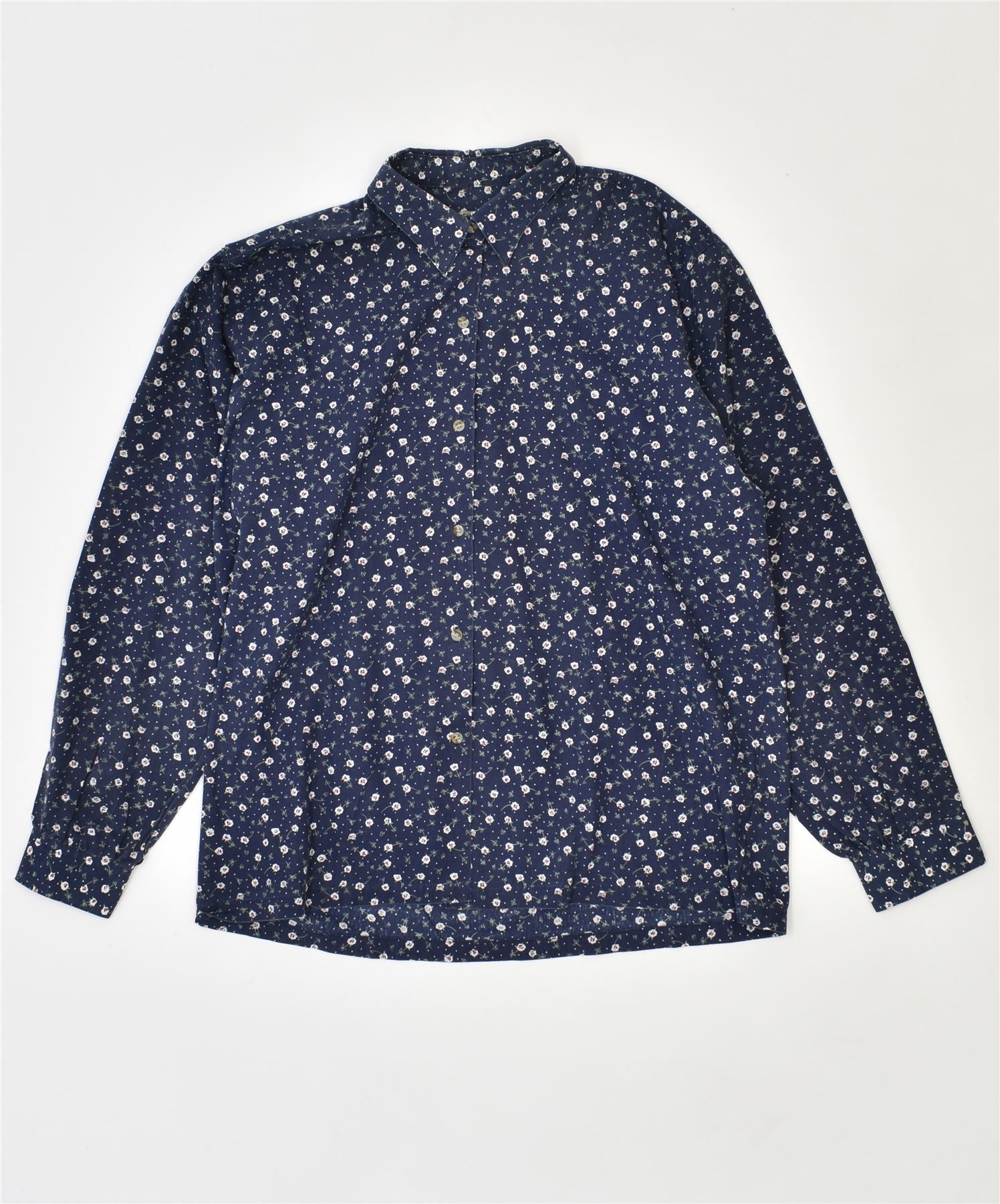 image of VIA DELLE VIOLA Womens Shirt UK 14 Medium Navy Blue Floral Polyester