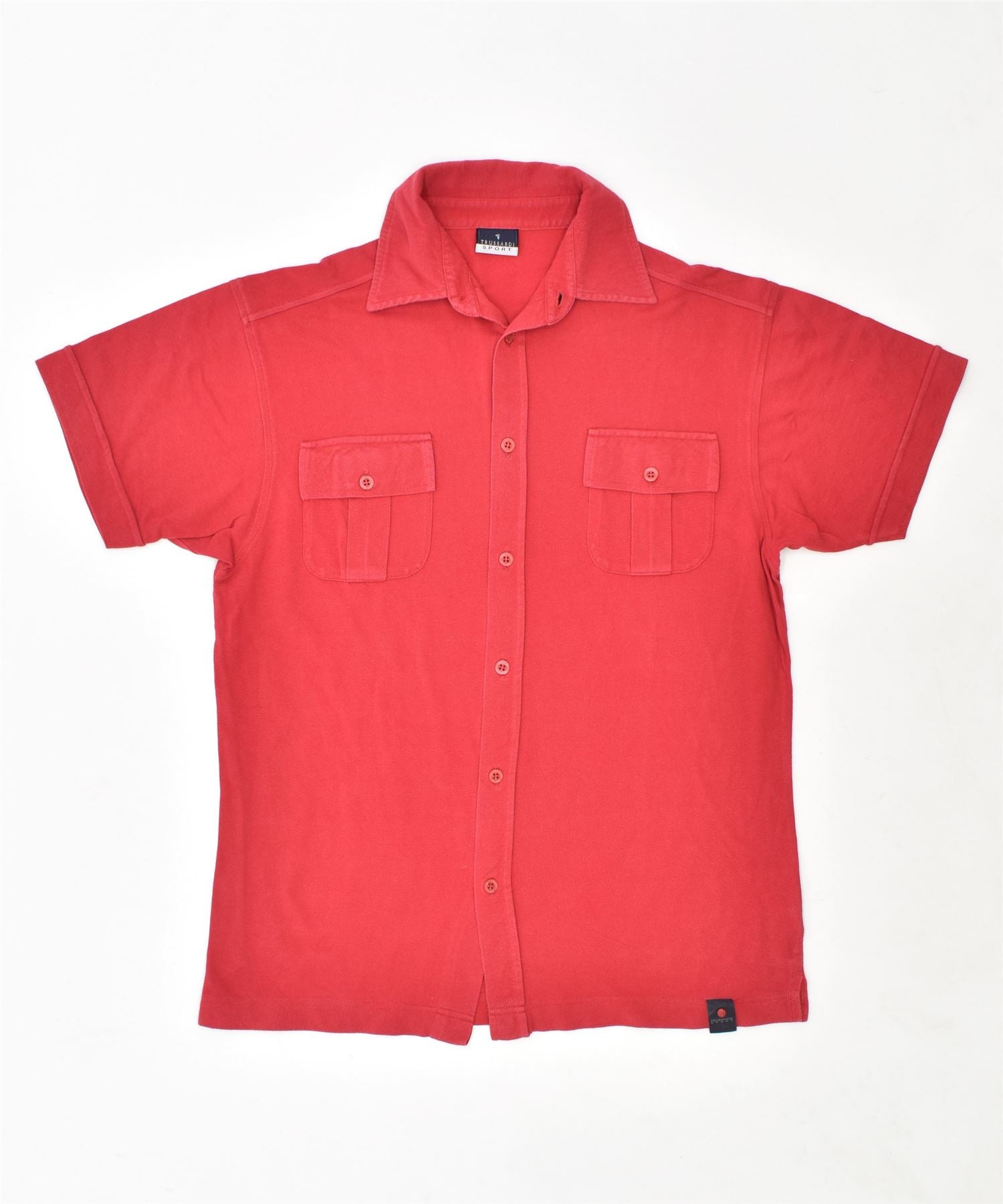 image of TRUSSARDI Mens Short Sleeve Shirt Medium Red Cotton Vintage