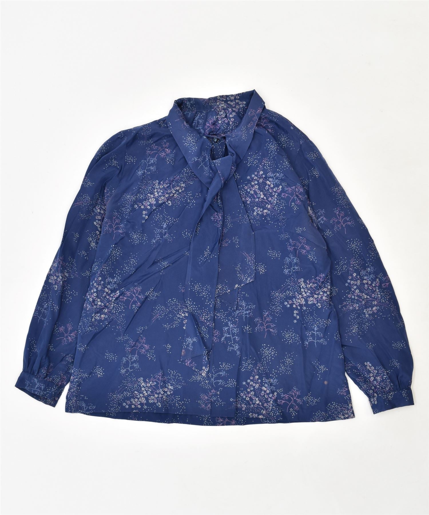 Image of VINTAGE Womens Front Tie Shirt Blouse UK 14 Large Navy Blue Floral