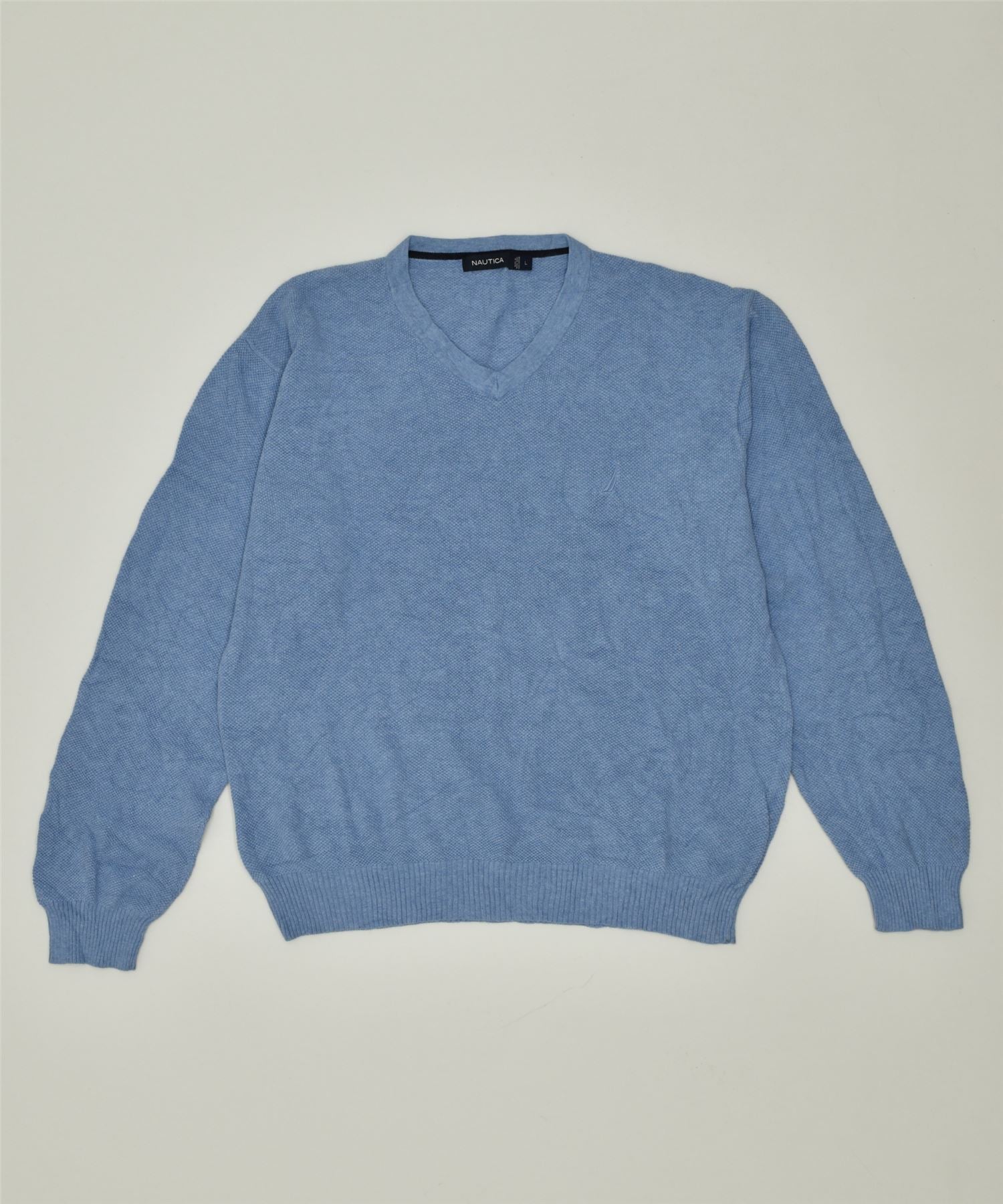 image of NAUTICA Mens V-Neck Jumper Sweater Large Blue Cotton