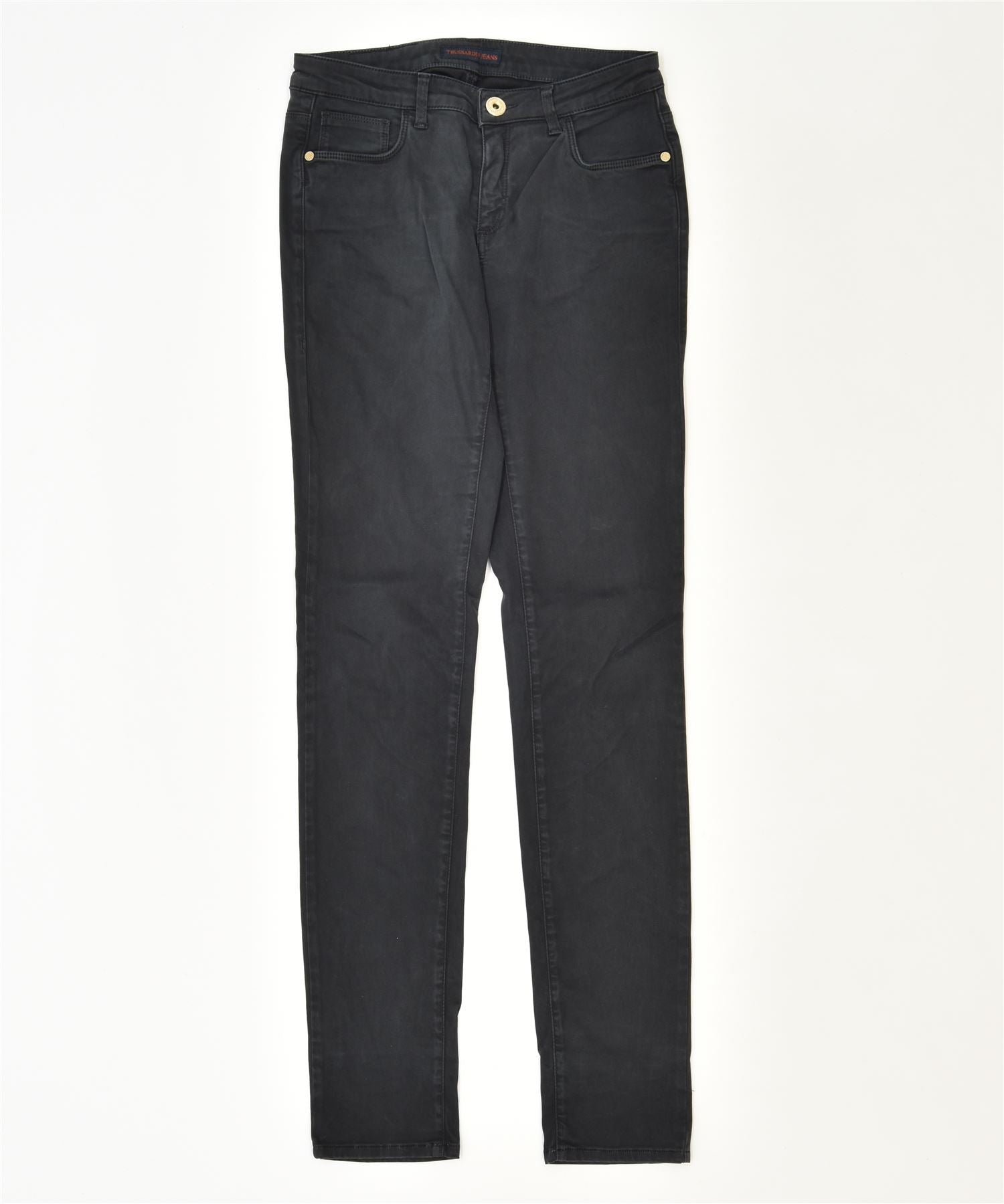 Image of TRUSSARDI Womens Skinny Casual Trousers W28 L32 Black Cotton Classic